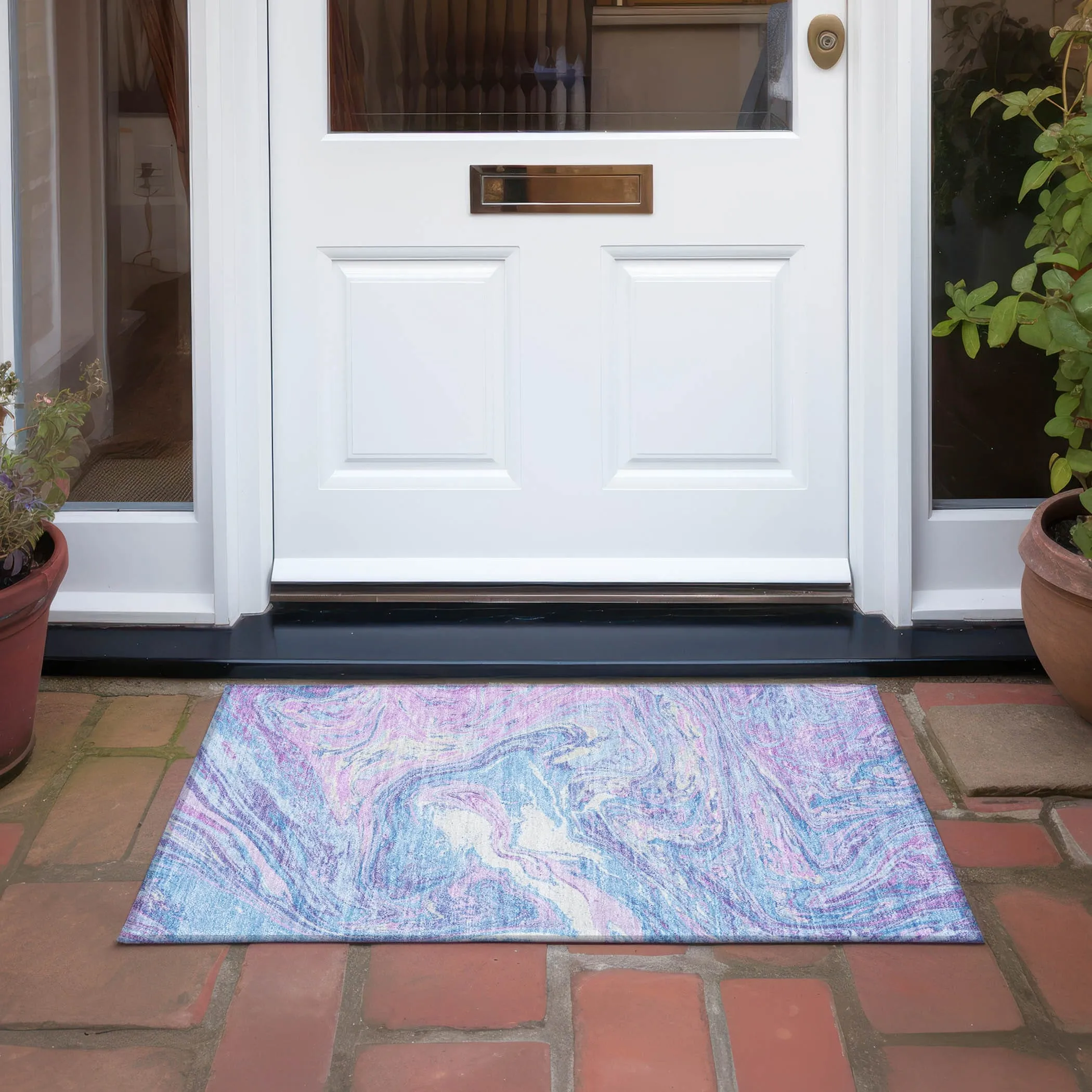 Machine Washable Indoor/ Outdoor Abstract Brushstroke Chantille Rug