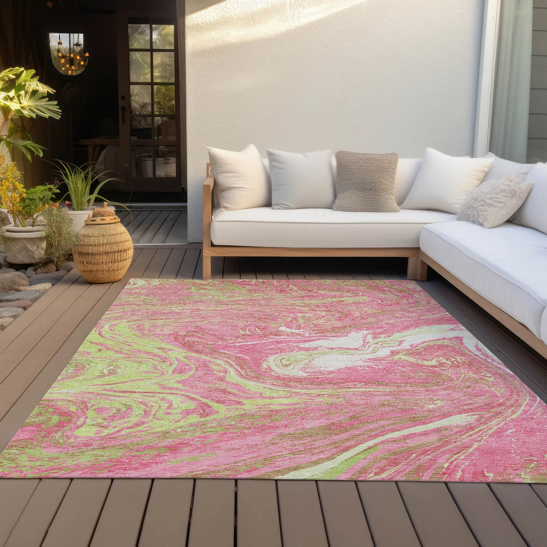 Machine Washable Indoor/ Outdoor Abstract Brushstroke Chantille Rug