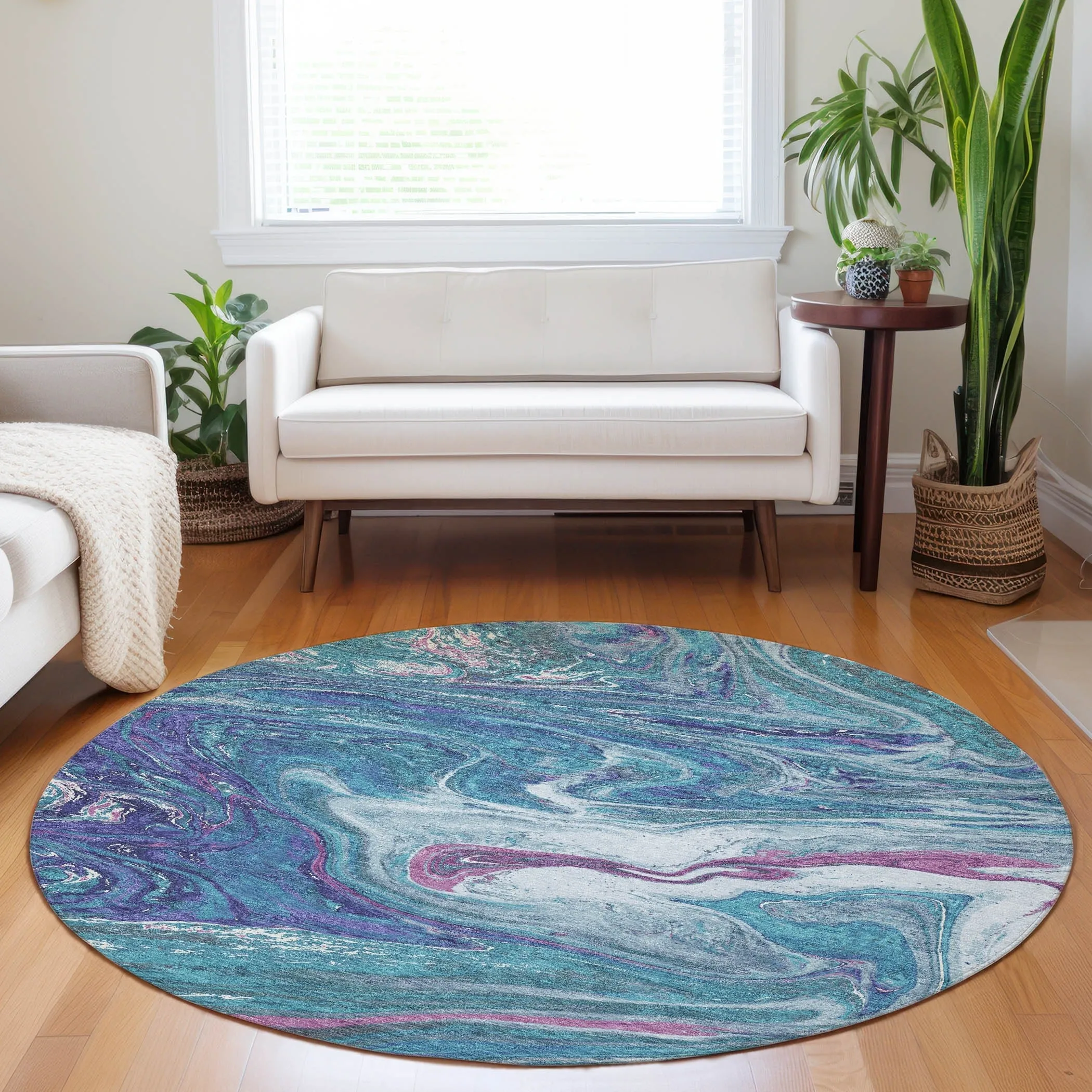 Machine Washable Indoor/ Outdoor Abstract Brushstroke Chantille Rug