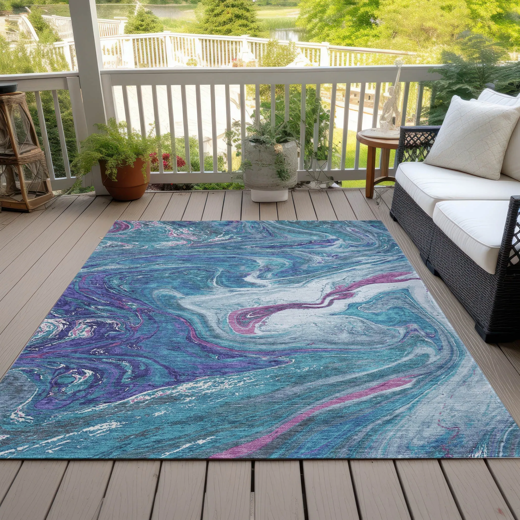 Machine Washable Indoor/ Outdoor Abstract Brushstroke Chantille Rug