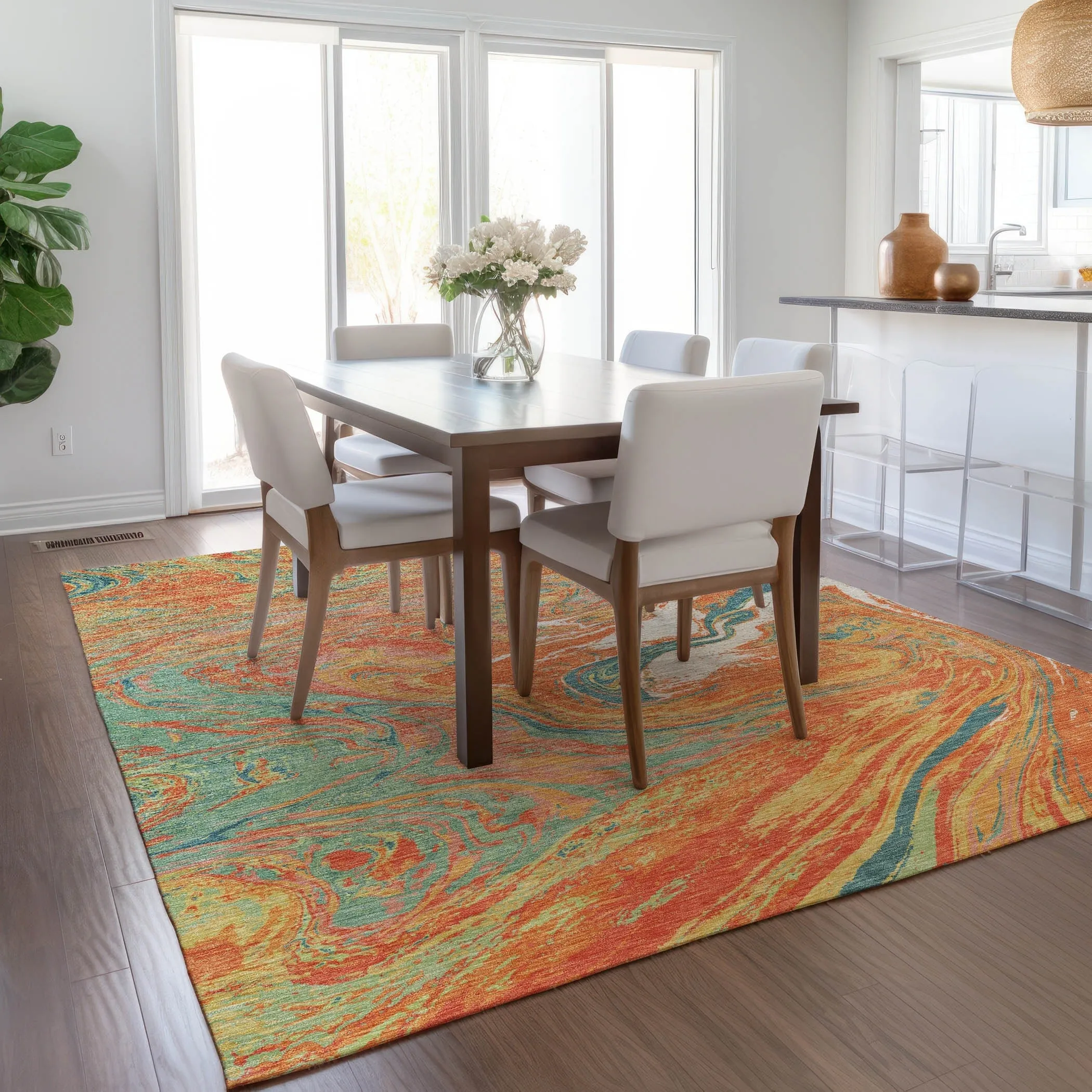 Machine Washable Indoor/ Outdoor Abstract Brushstroke Chantille Rug