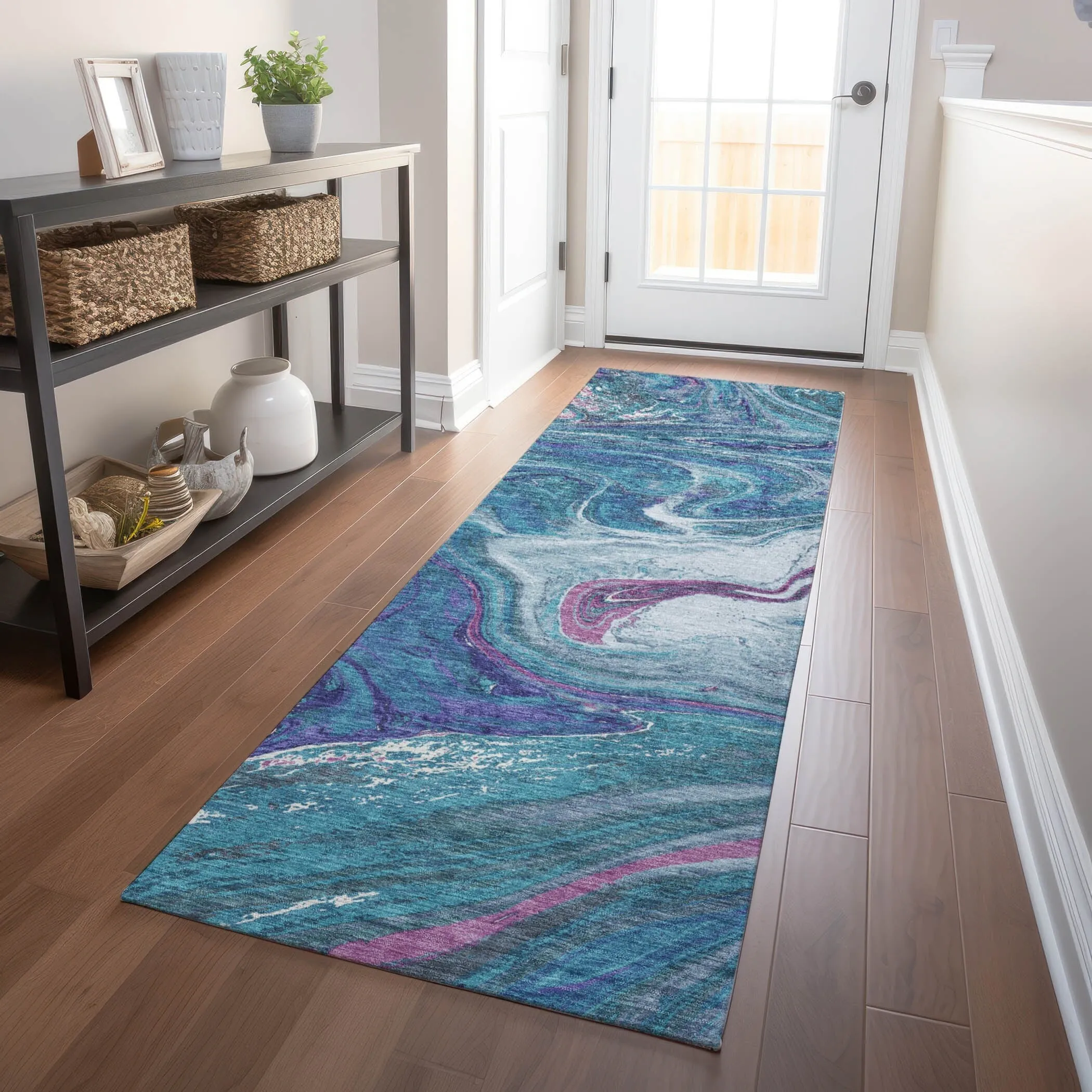 Machine Washable Indoor/ Outdoor Abstract Brushstroke Chantille Rug
