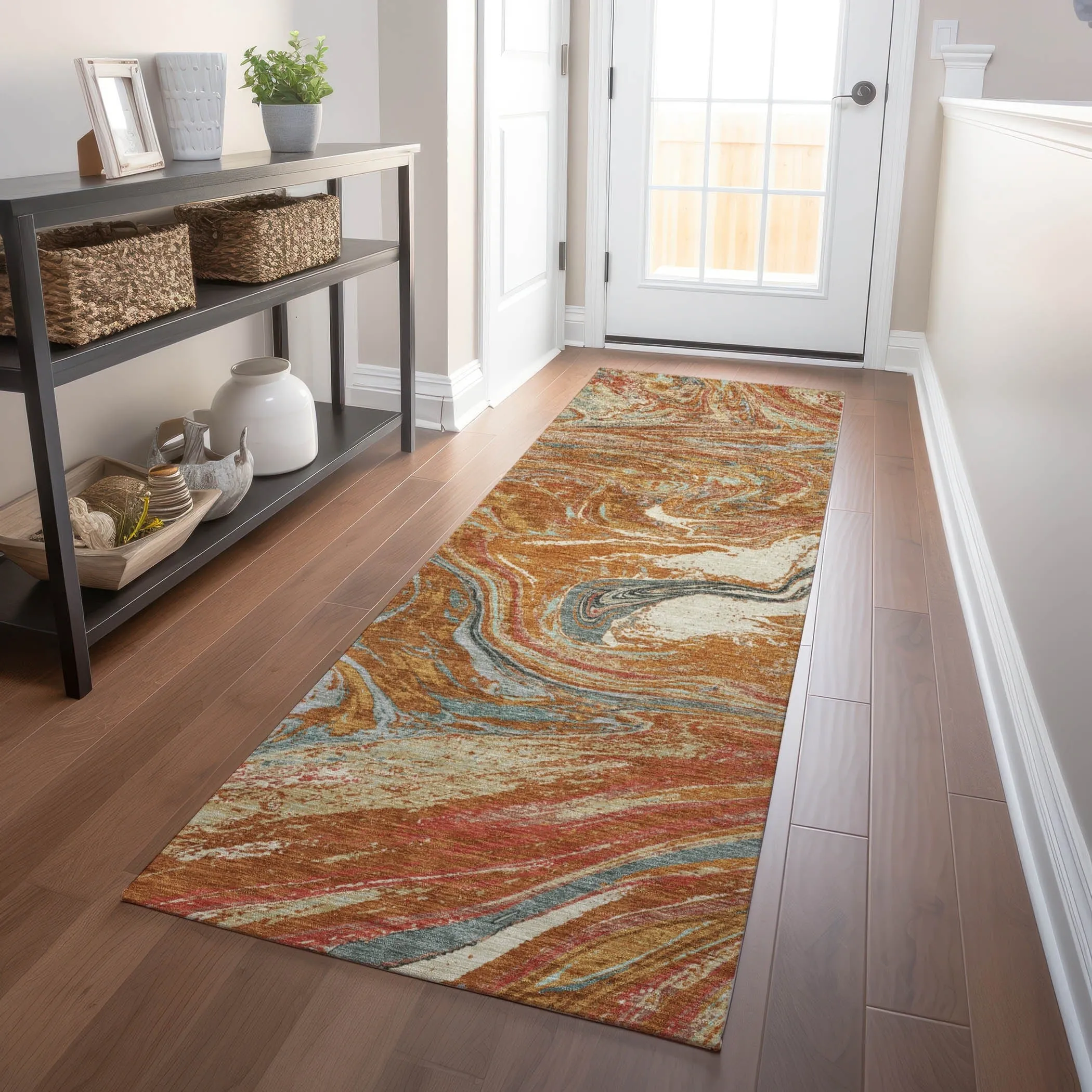 Machine Washable Indoor/ Outdoor Abstract Brushstroke Chantille Rug