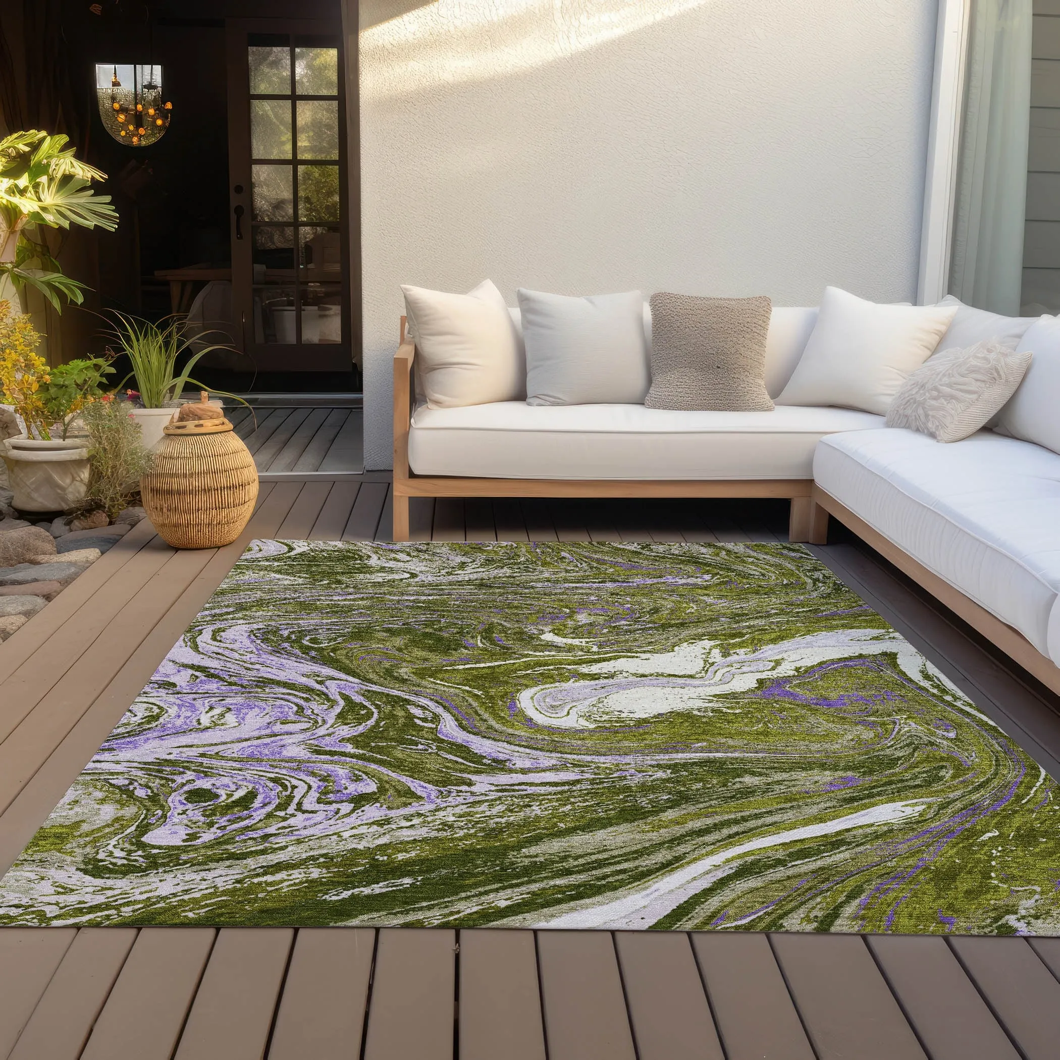 Machine Washable Indoor/ Outdoor Abstract Brushstroke Chantille Rug