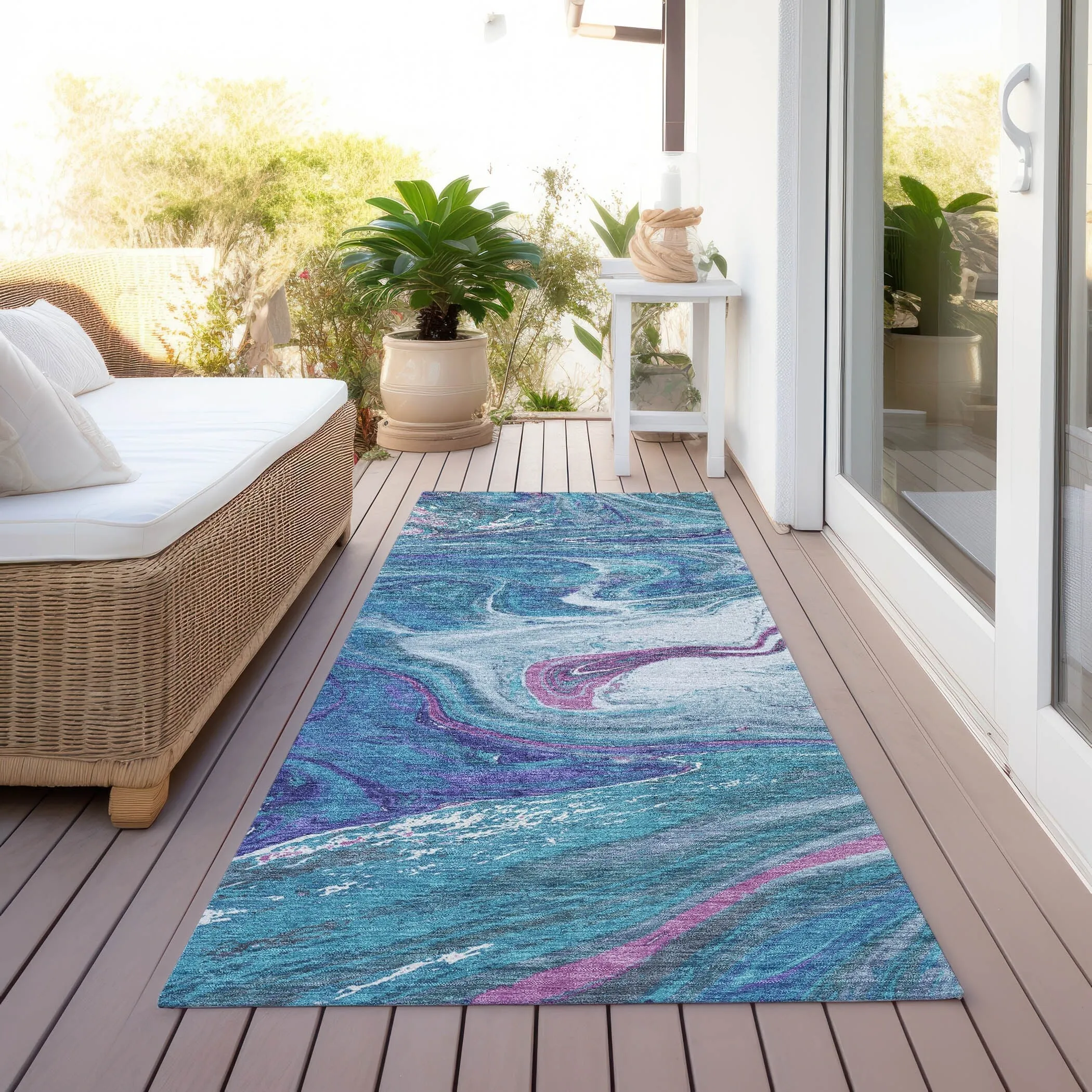 Machine Washable Indoor/ Outdoor Abstract Brushstroke Chantille Rug