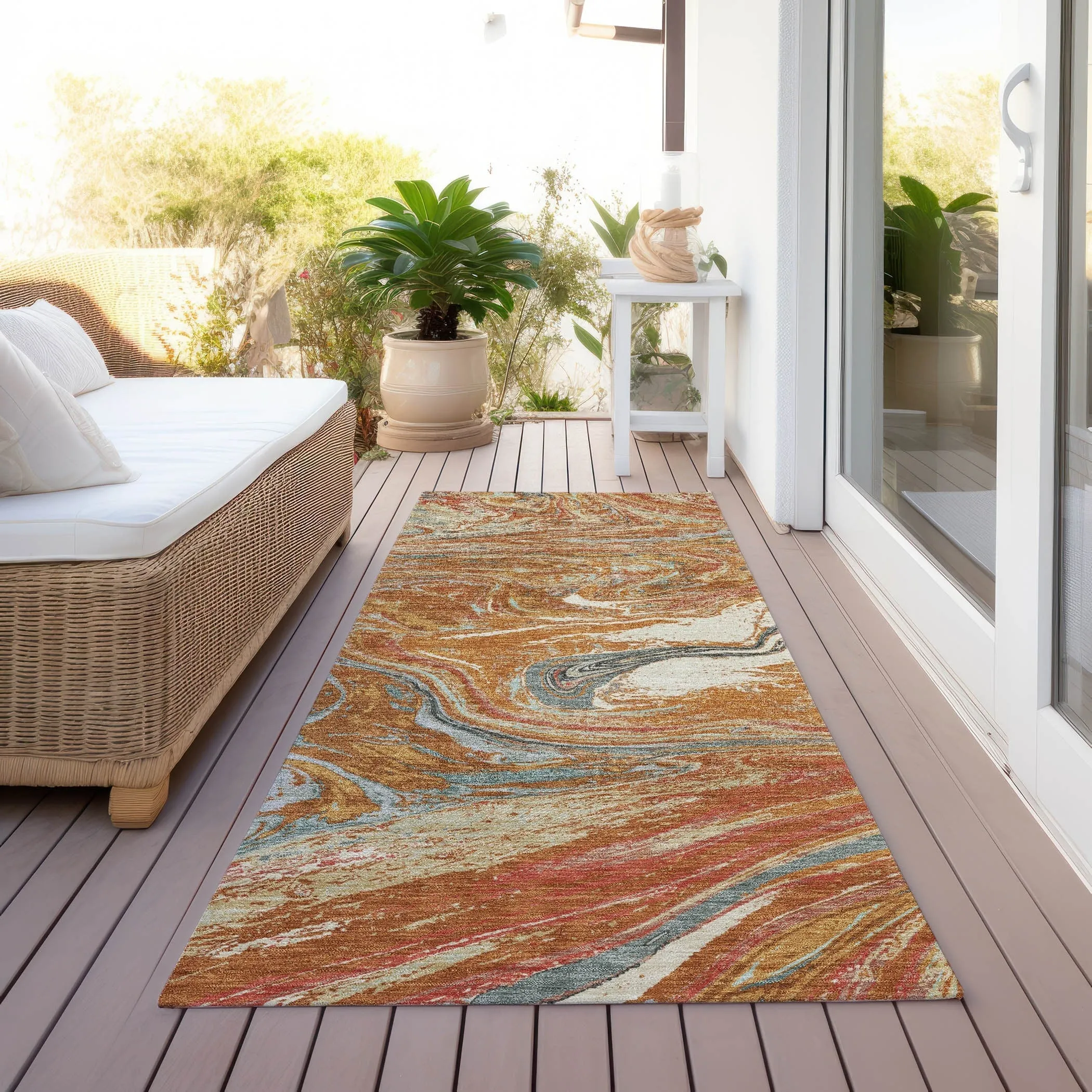 Machine Washable Indoor/ Outdoor Abstract Brushstroke Chantille Rug