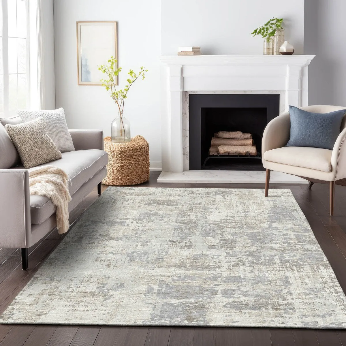 Machine Washable Indoor/ Outdoor Abstract Chantille Rug