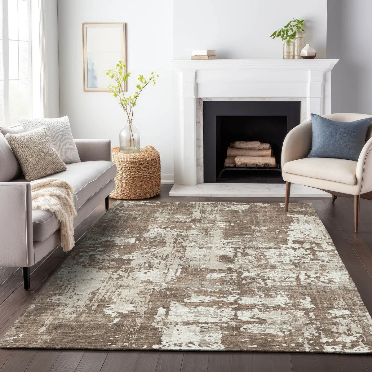 Machine Washable Indoor/ Outdoor Abstract Chantille Rug