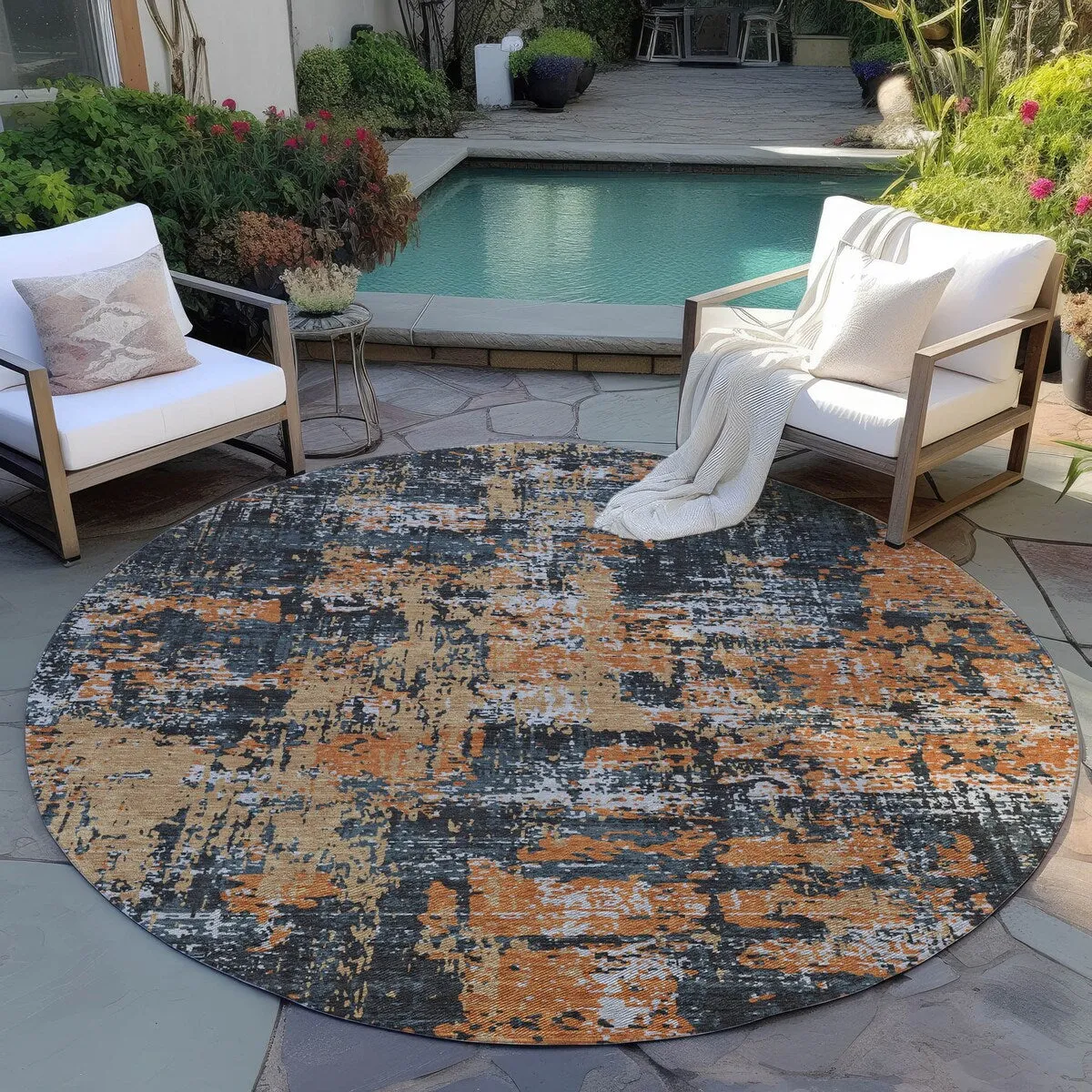 Machine Washable Indoor/ Outdoor Abstract Chantille Rug