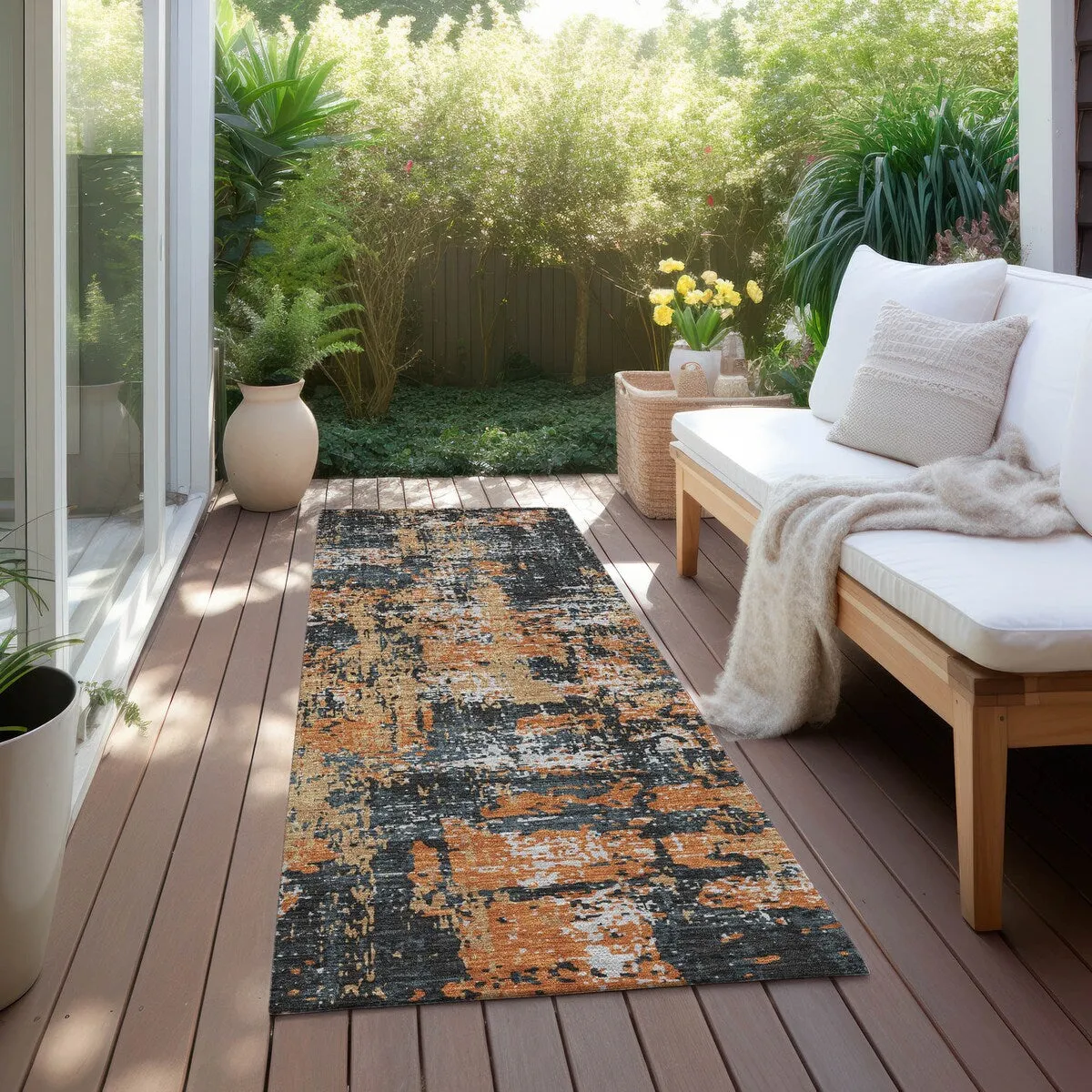 Machine Washable Indoor/ Outdoor Abstract Chantille Rug