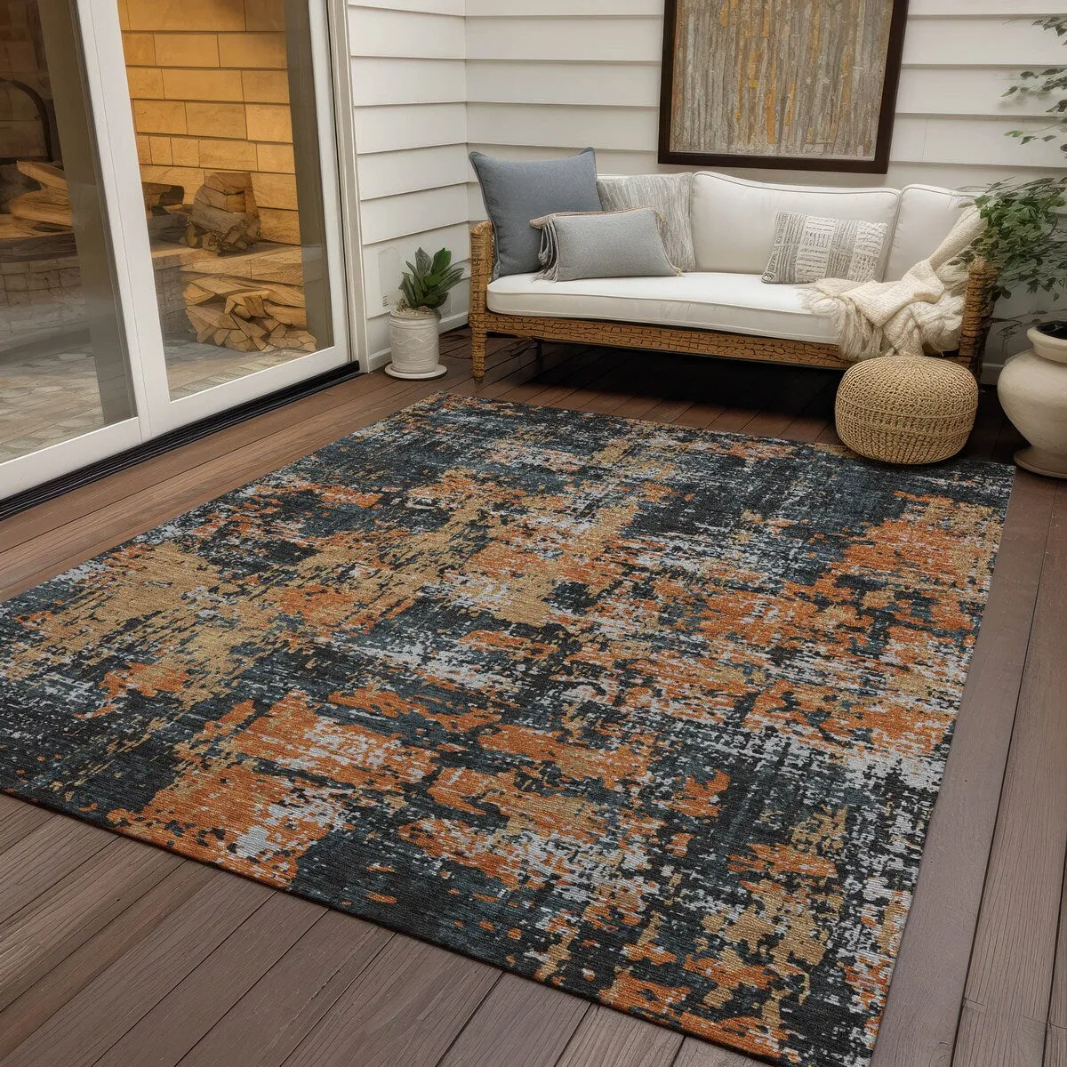Machine Washable Indoor/ Outdoor Abstract Chantille Rug