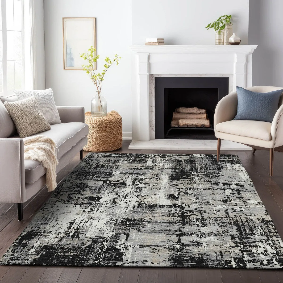 Machine Washable Indoor/ Outdoor Abstract Chantille Rug