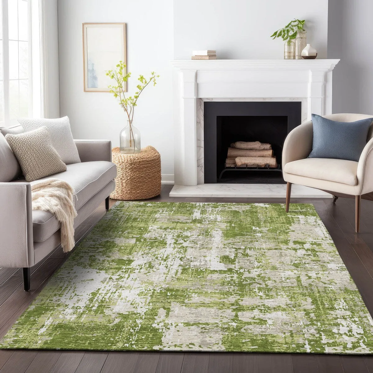Machine Washable Indoor/ Outdoor Abstract Chantille Rug