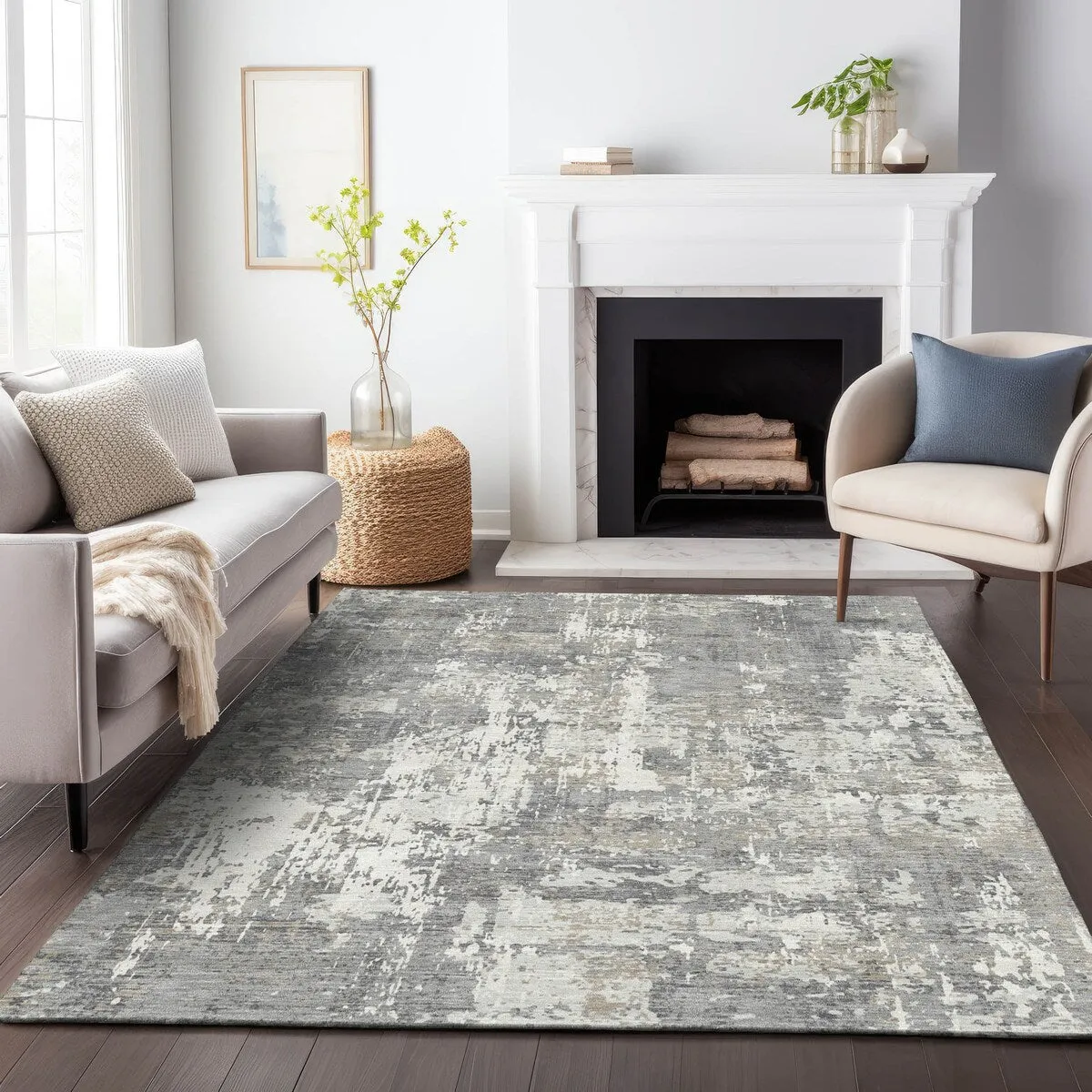 Machine Washable Indoor/ Outdoor Abstract Chantille Rug