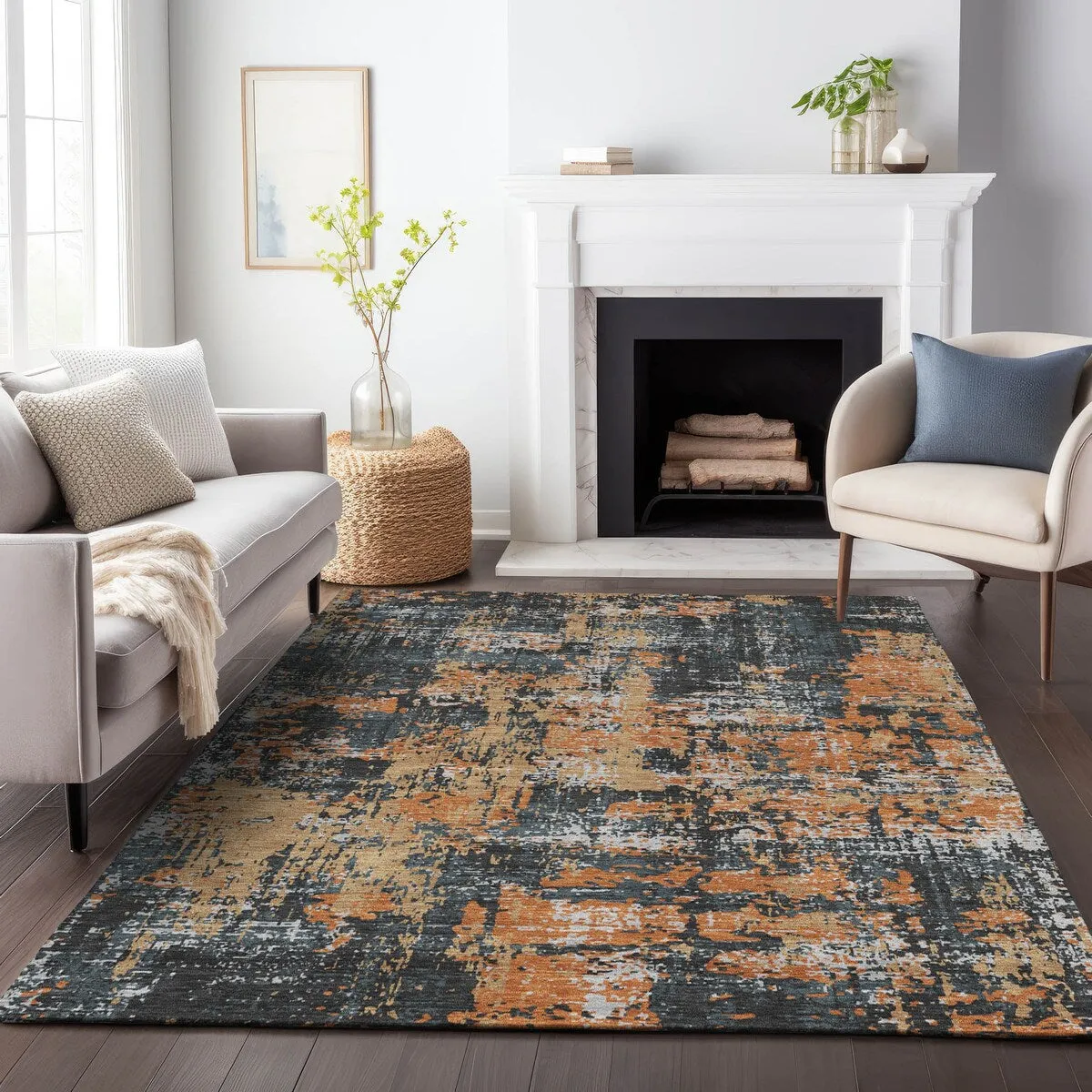 Machine Washable Indoor/ Outdoor Abstract Chantille Rug