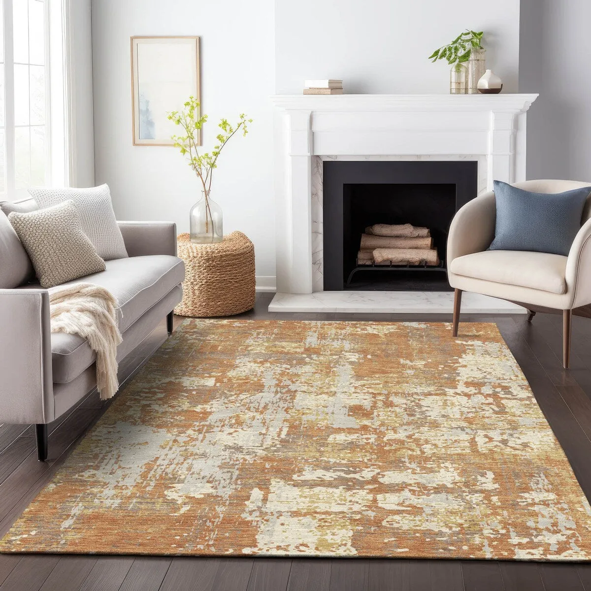 Machine Washable Indoor/ Outdoor Abstract Chantille Rug