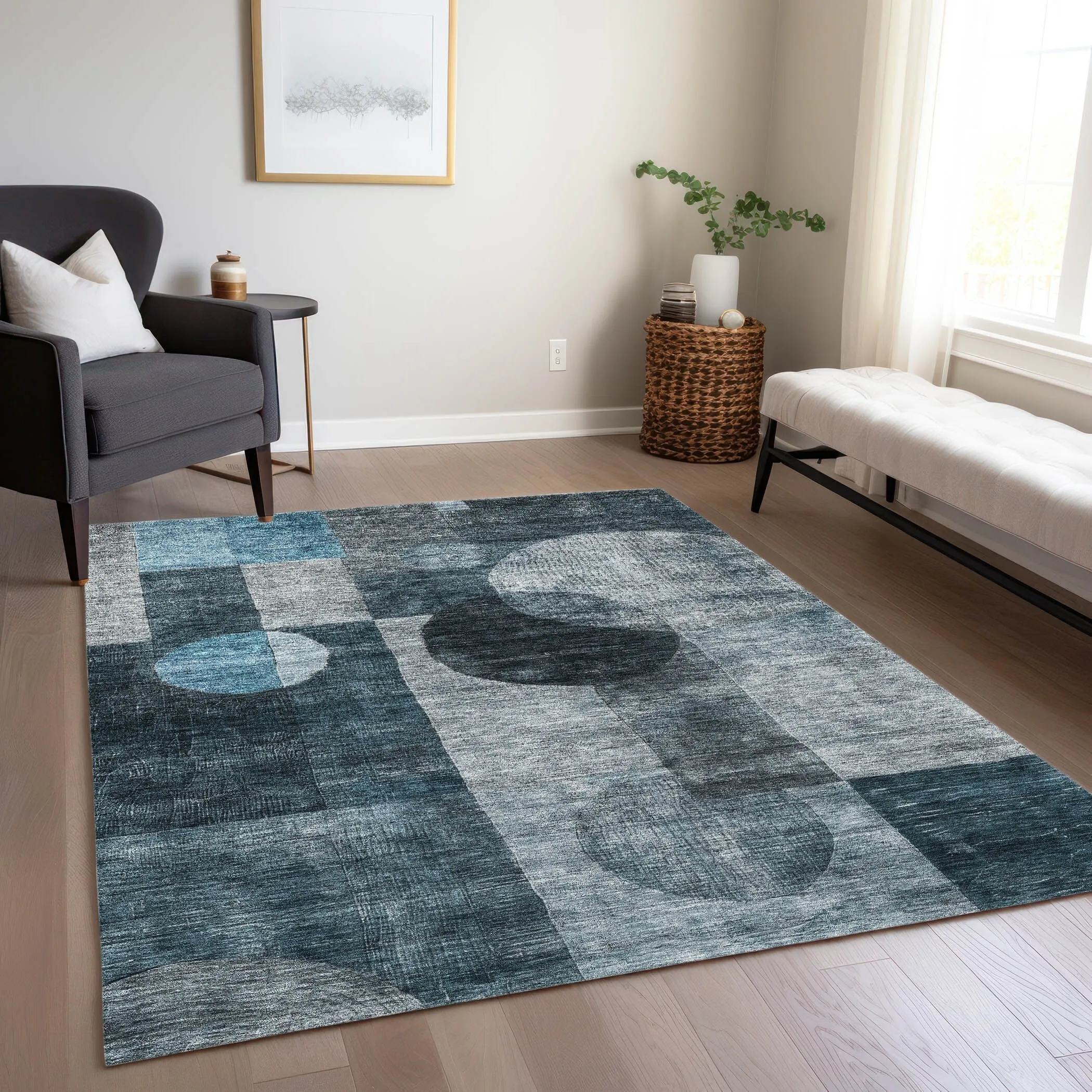 Machine Washable Indoor/ Outdoor Abstract Geo Chantille Rug