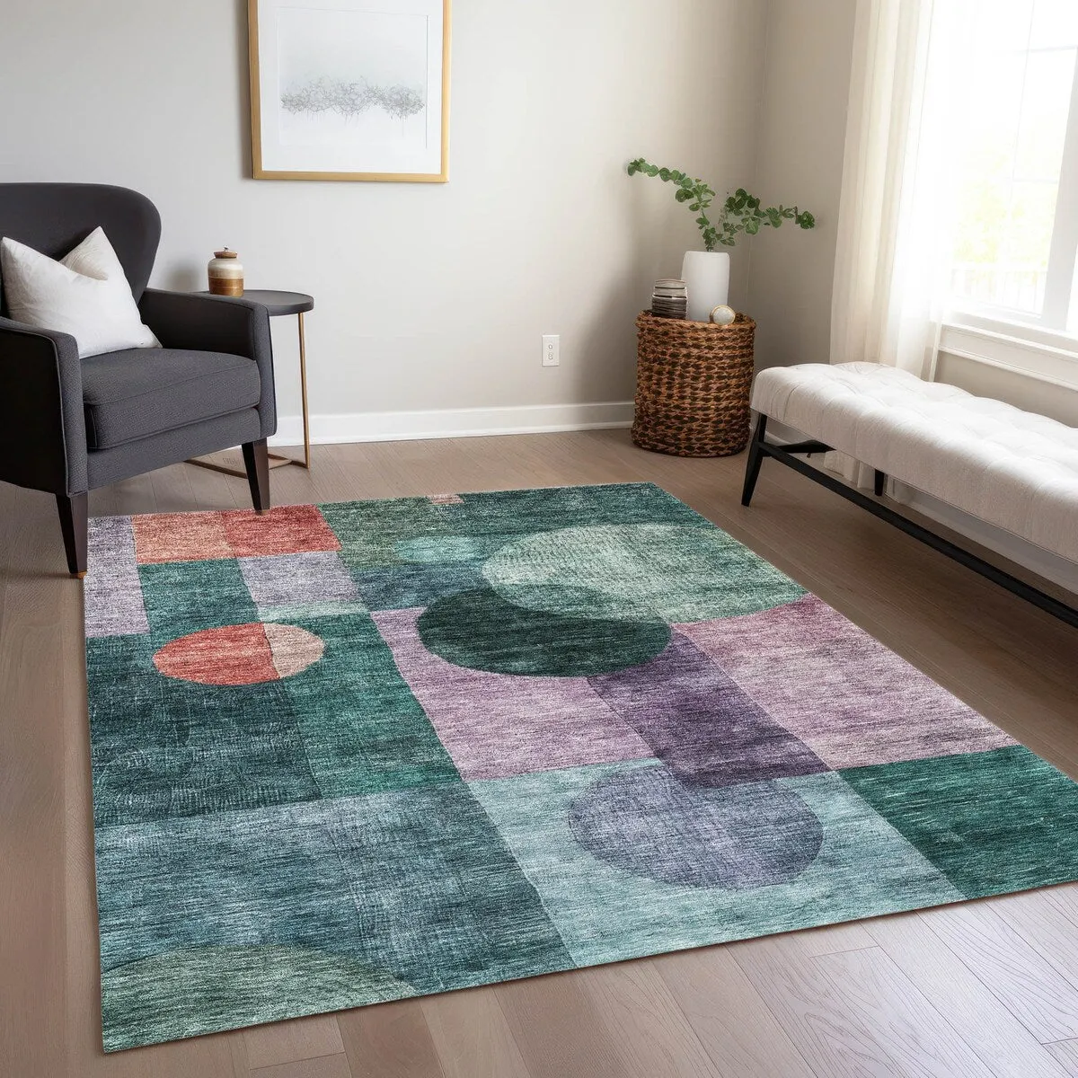 Machine Washable Indoor/ Outdoor Abstract Geo Chantille Rug