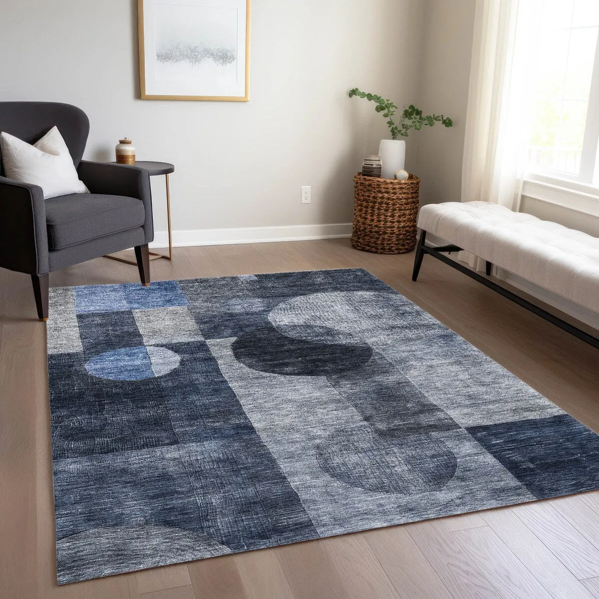 Machine Washable Indoor/ Outdoor Abstract Geo Chantille Rug
