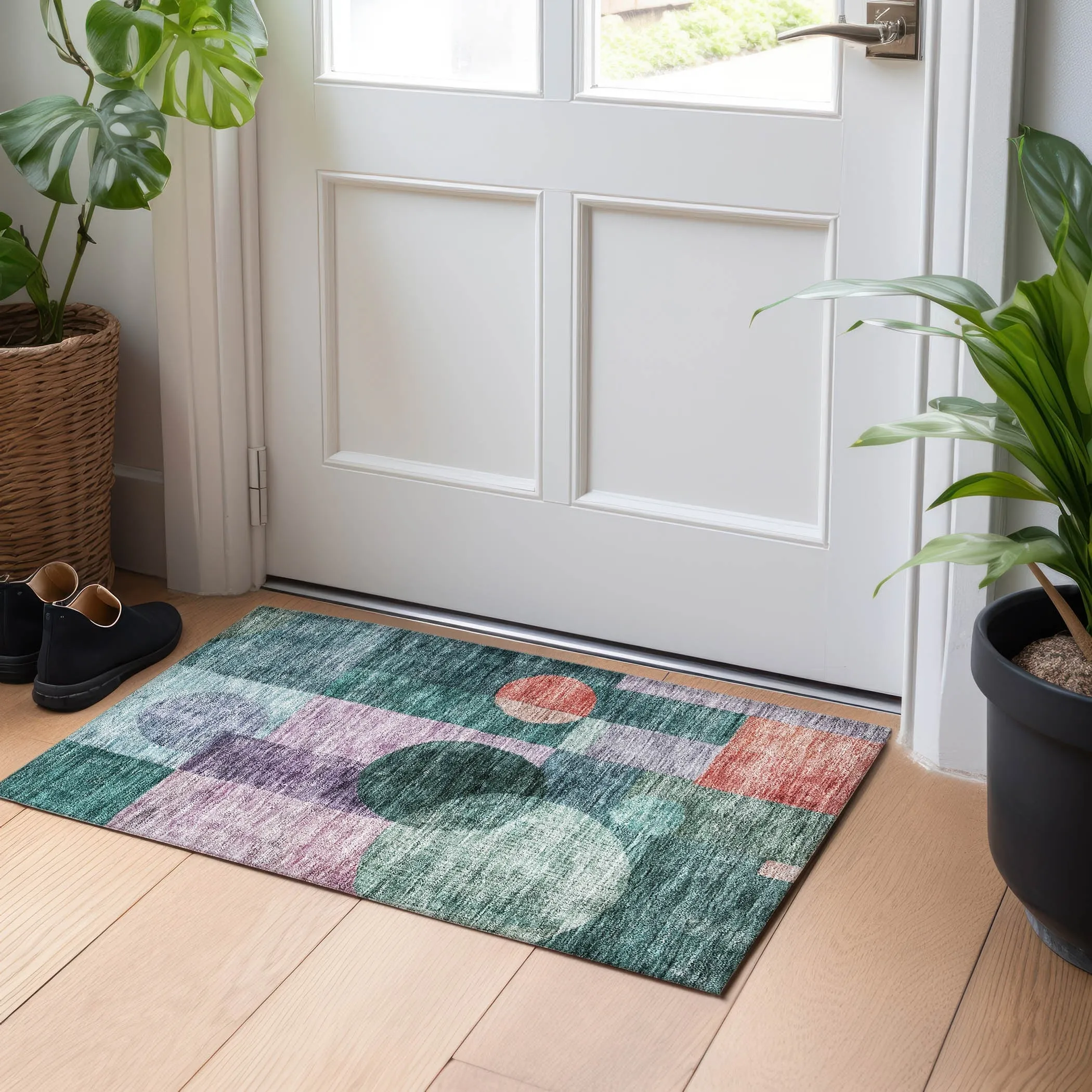 Machine Washable Indoor/ Outdoor Abstract Geo Chantille Rug