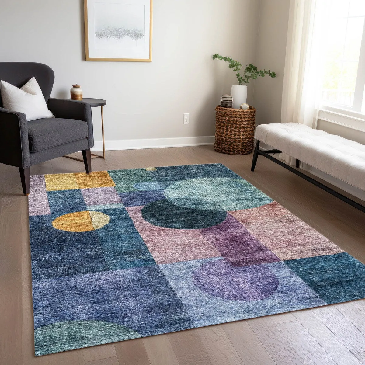 Machine Washable Indoor/ Outdoor Abstract Geo Chantille Rug