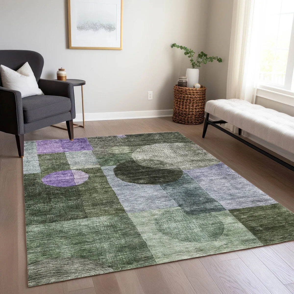 Machine Washable Indoor/ Outdoor Abstract Geo Chantille Rug