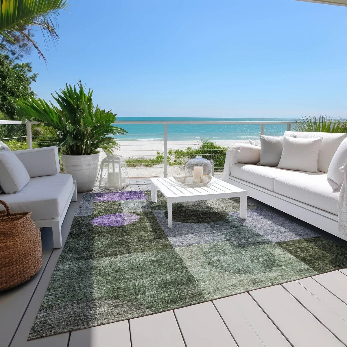 Machine Washable Indoor/ Outdoor Abstract Geo Chantille Rug