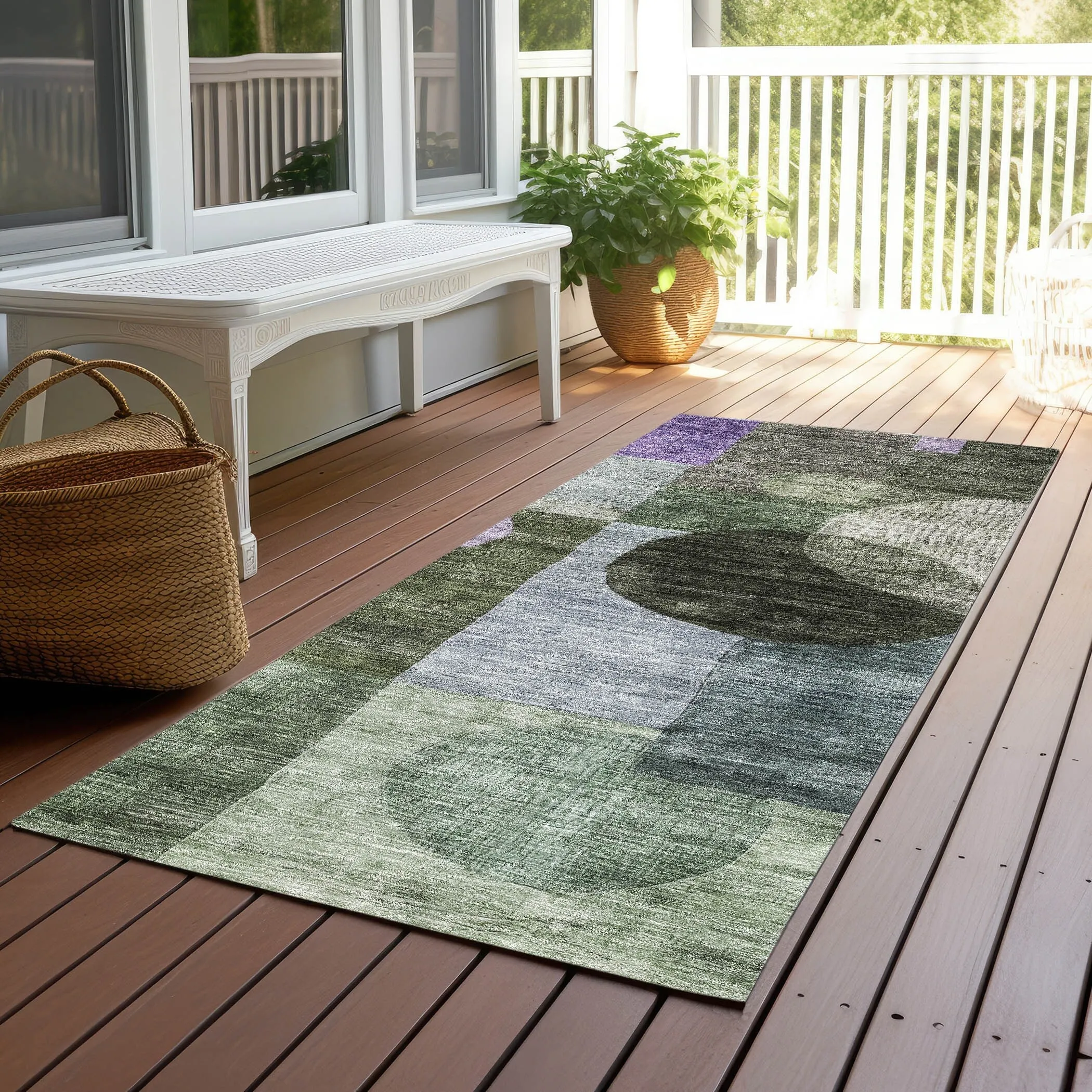 Machine Washable Indoor/ Outdoor Abstract Geo Chantille Rug
