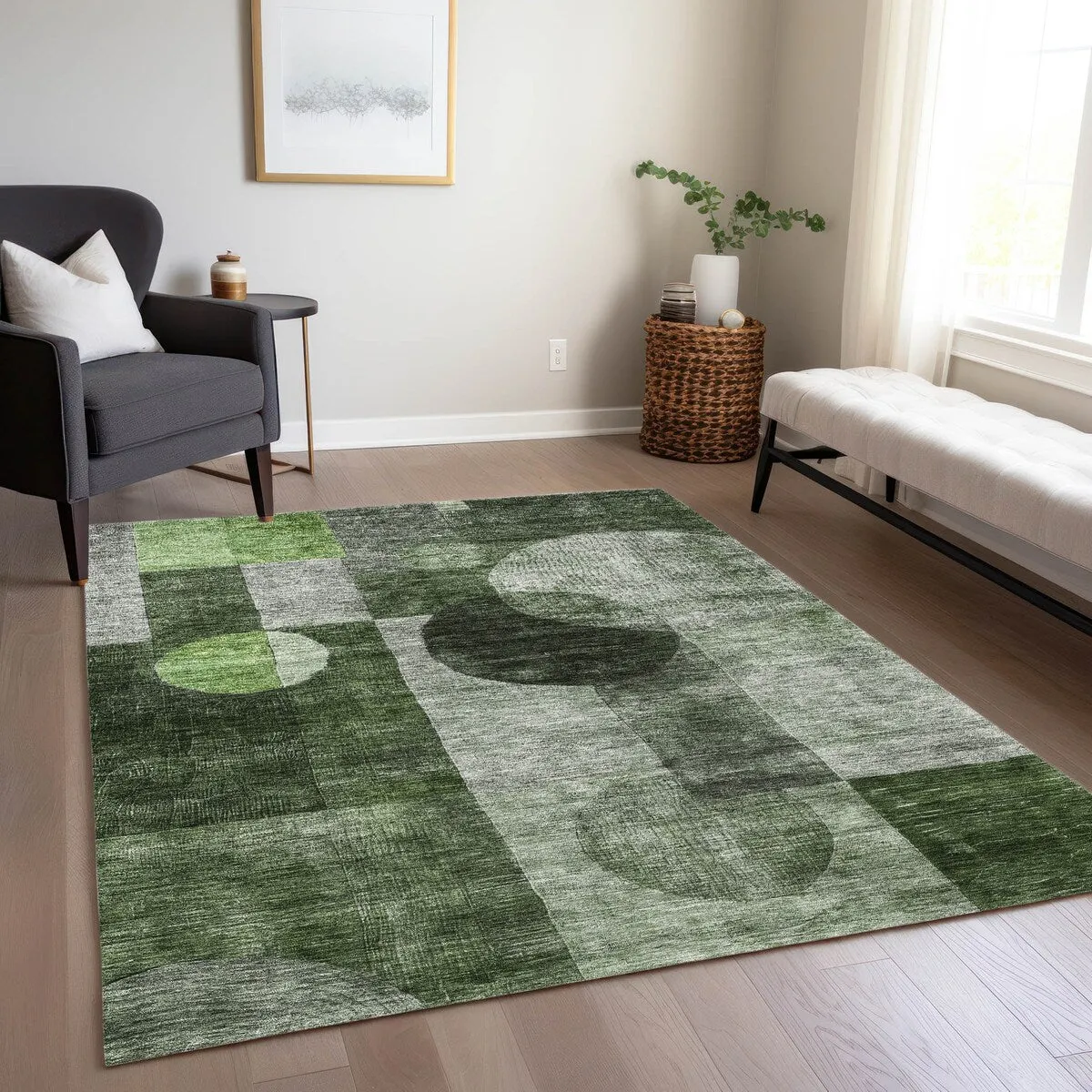 Machine Washable Indoor/ Outdoor Abstract Geo Chantille Rug