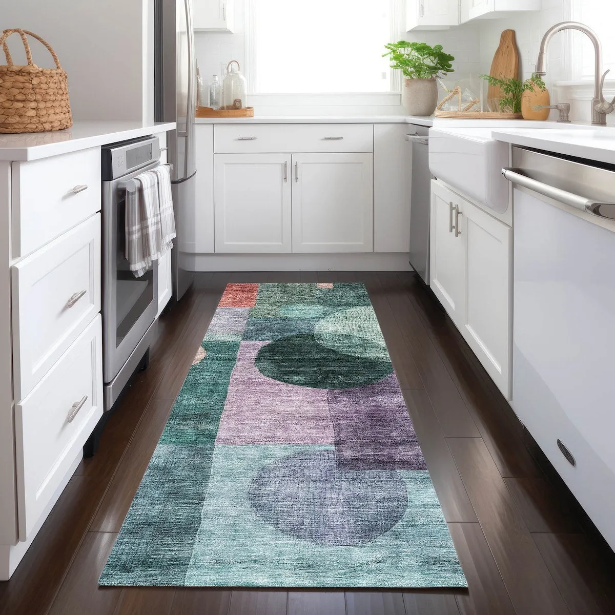 Machine Washable Indoor/ Outdoor Abstract Geo Chantille Rug