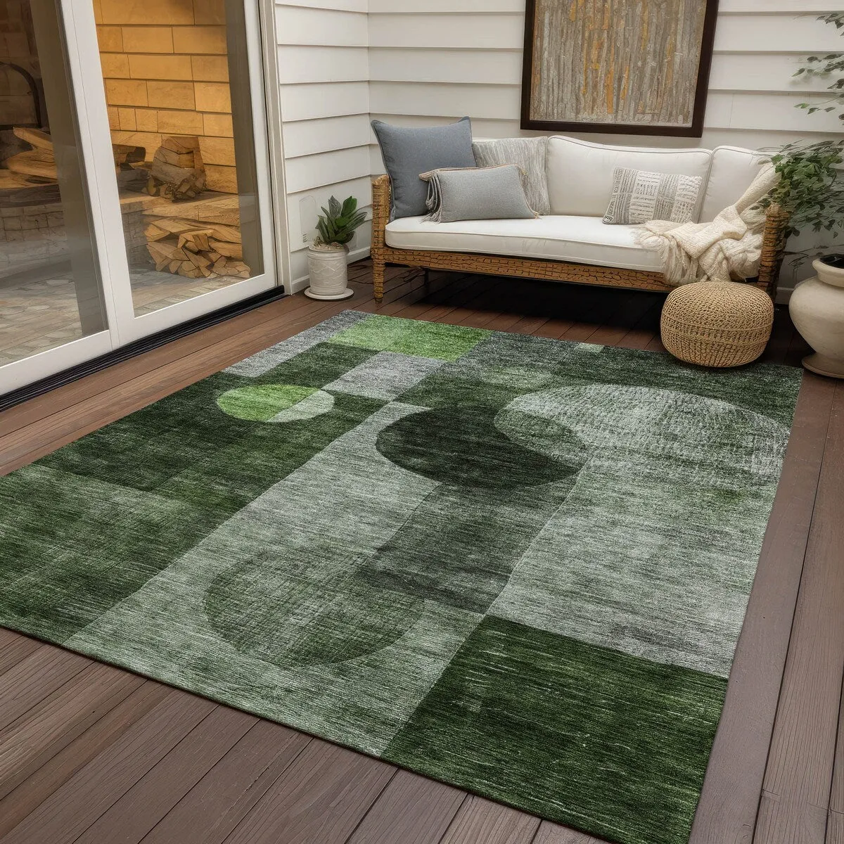 Machine Washable Indoor/ Outdoor Abstract Geo Chantille Rug