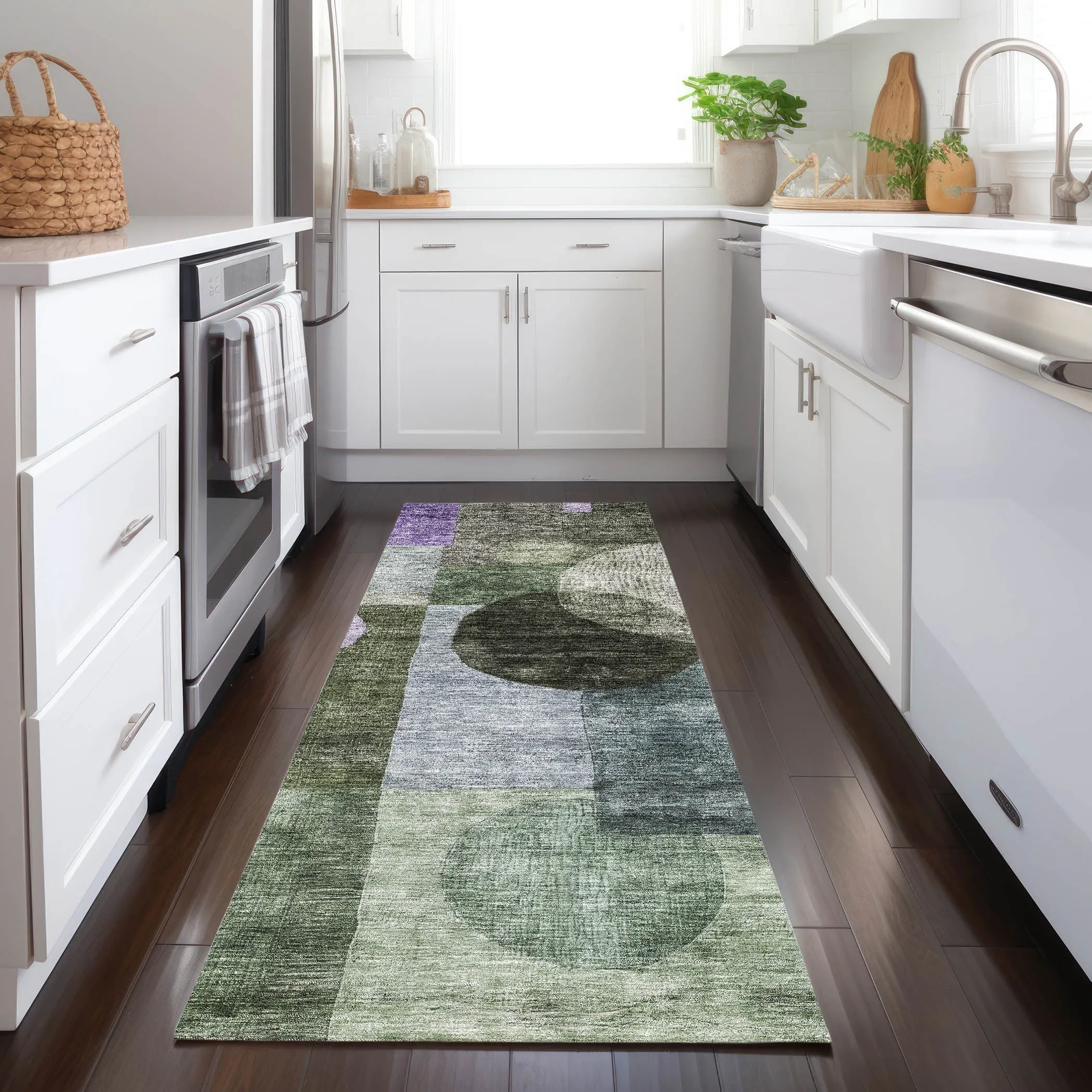 Machine Washable Indoor/ Outdoor Abstract Geo Chantille Rug