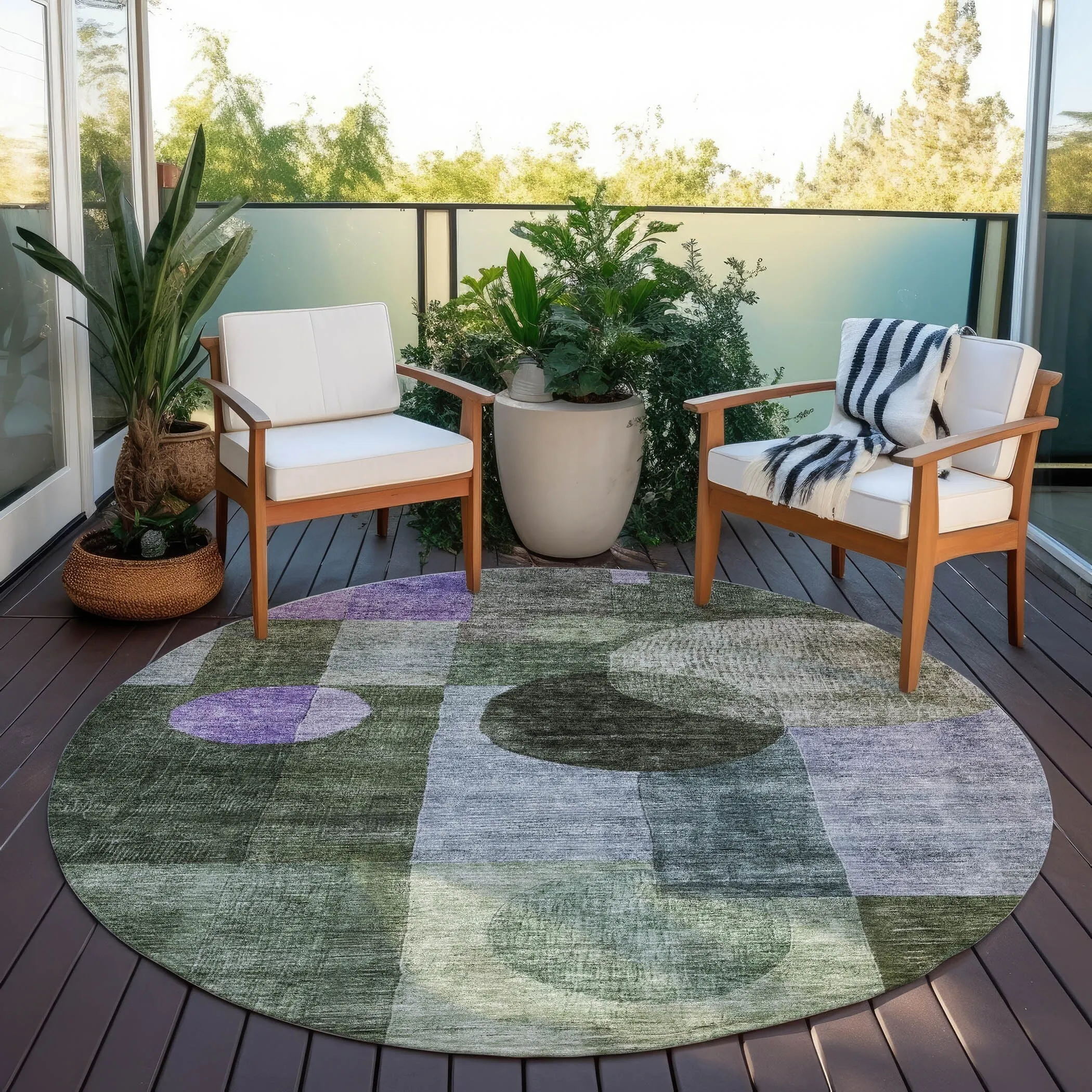 Machine Washable Indoor/ Outdoor Abstract Geo Chantille Rug