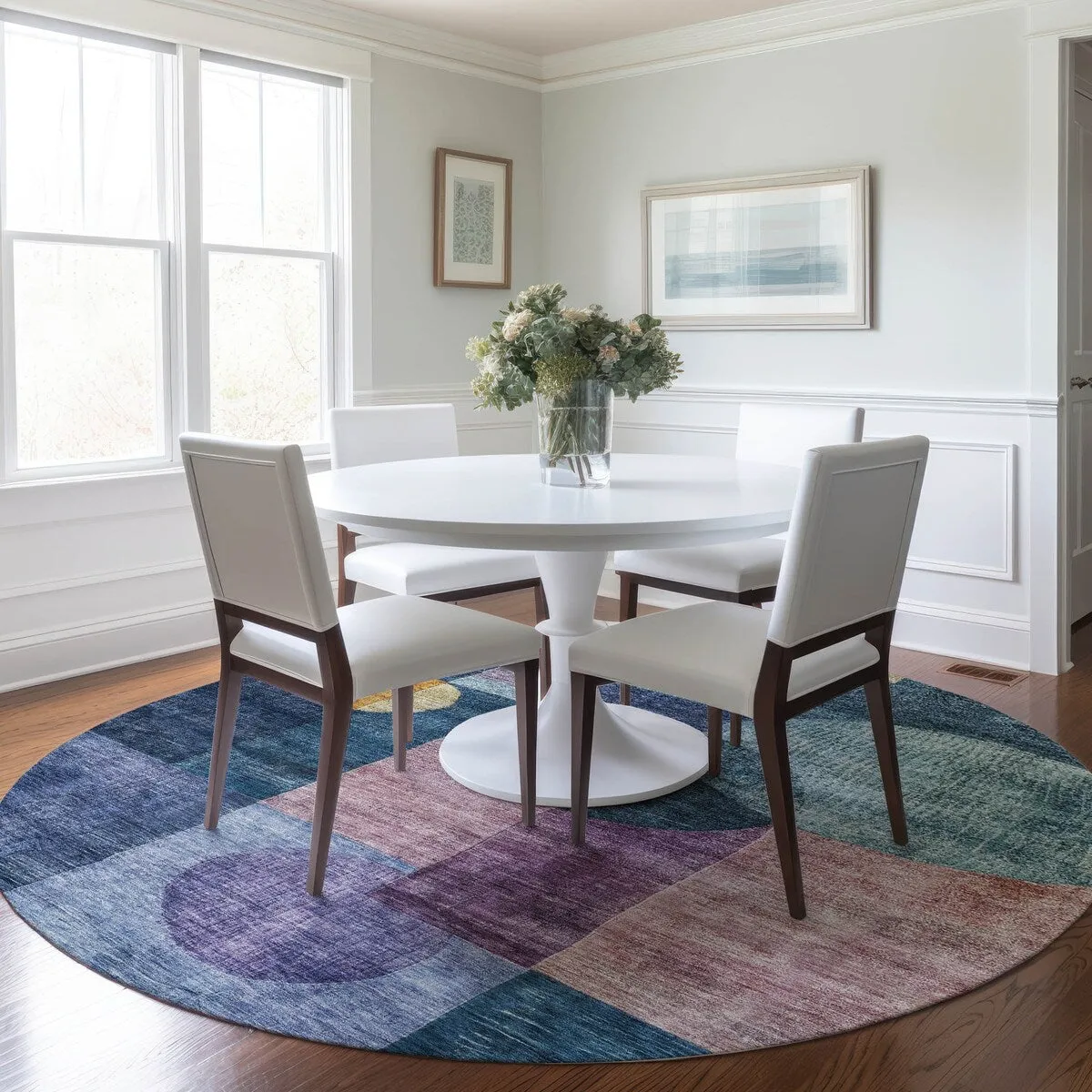 Machine Washable Indoor/ Outdoor Abstract Geo Chantille Rug
