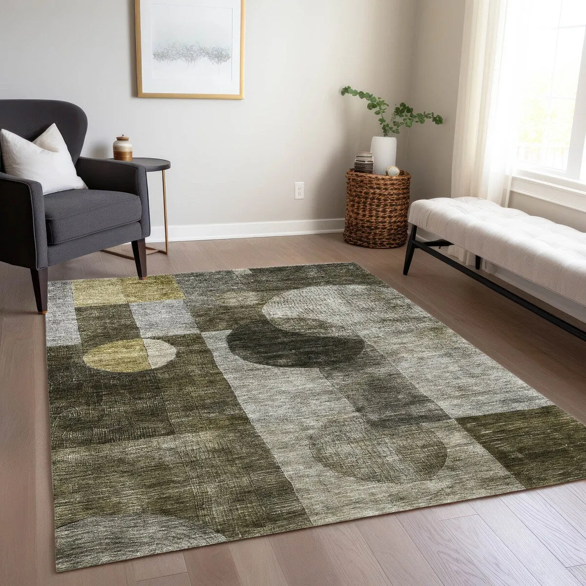 Machine Washable Indoor/ Outdoor Abstract Geo Chantille Rug