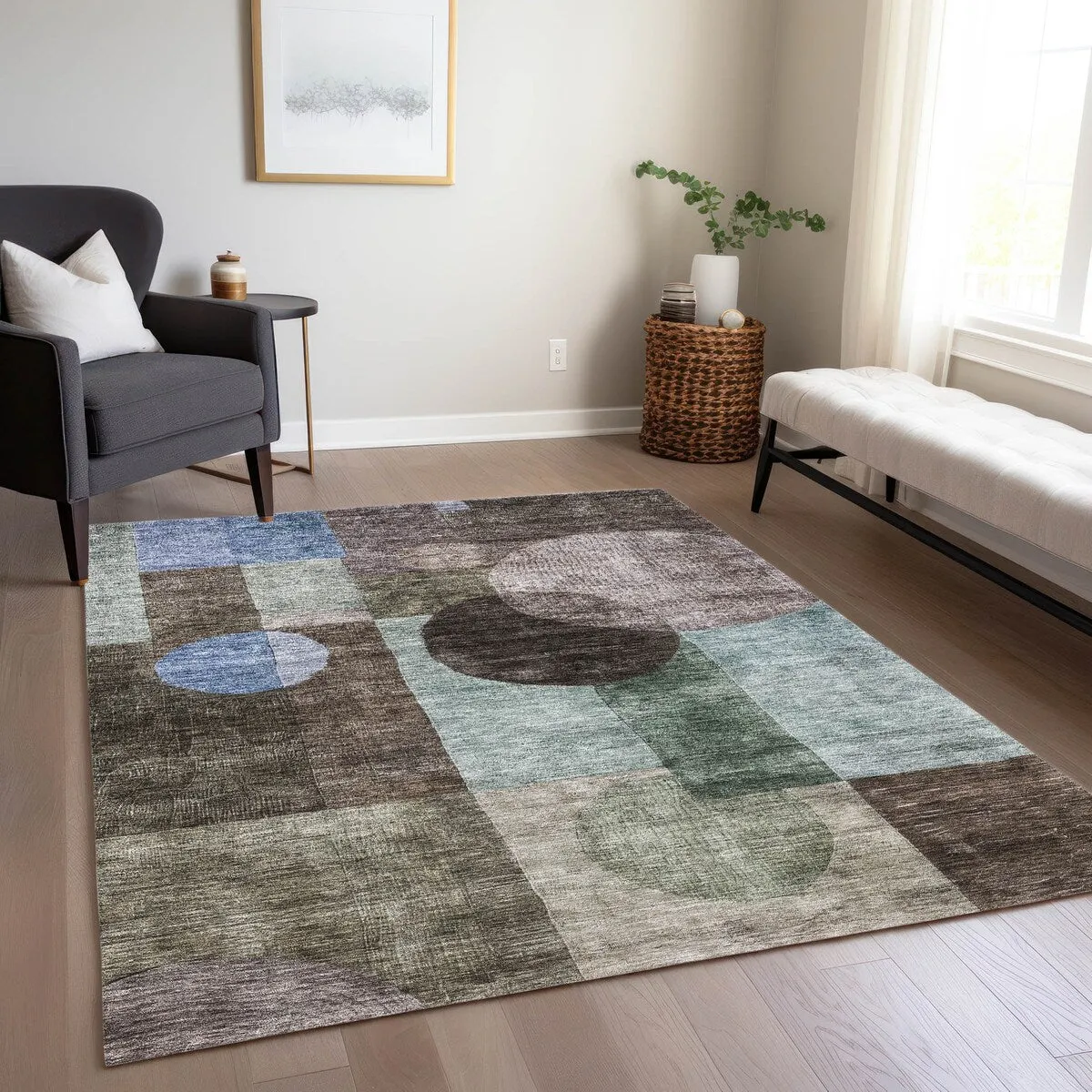 Machine Washable Indoor/ Outdoor Abstract Geo Chantille Rug
