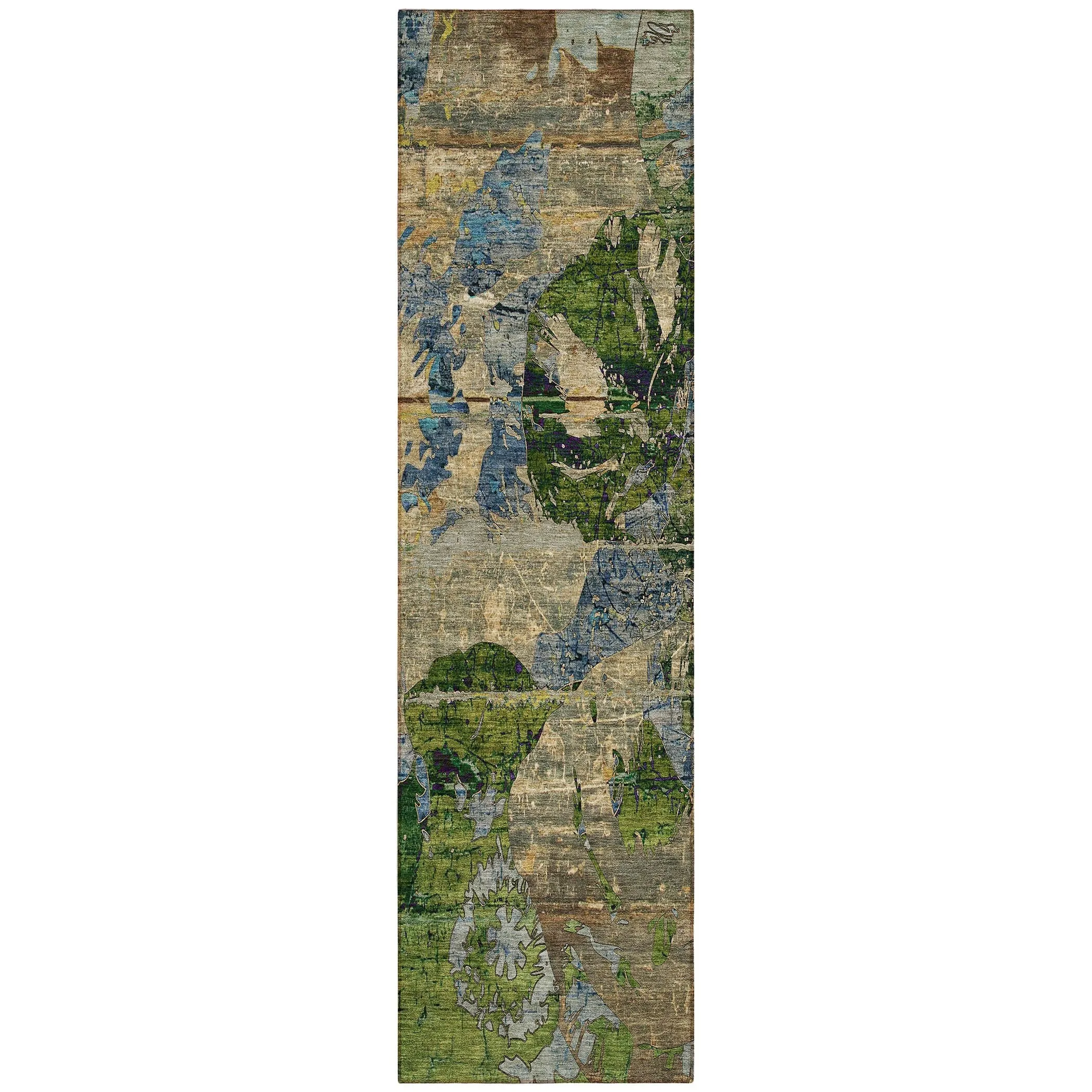 Machine Washable Indoor/ Outdoor Abstract Leaves Chantille Rug