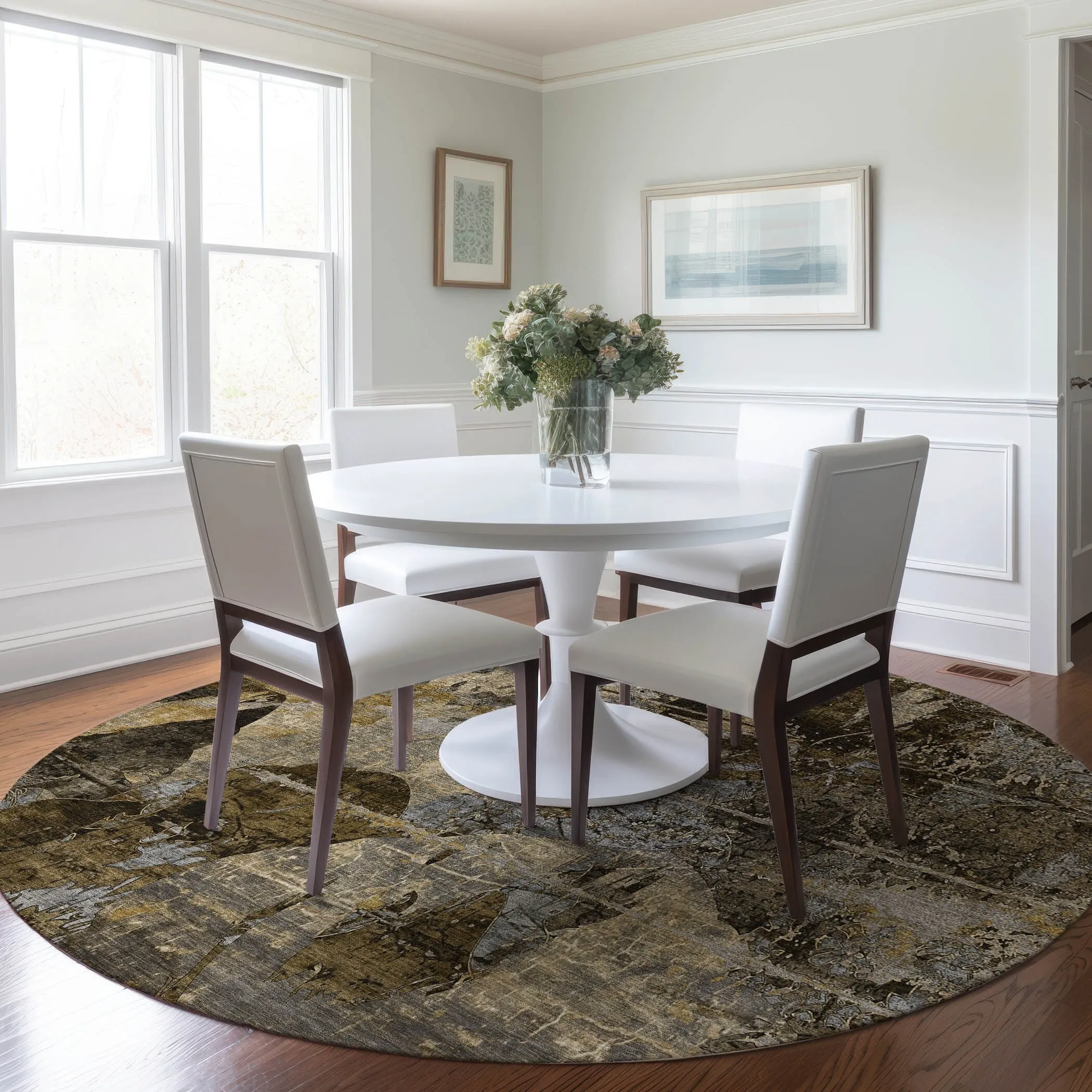 Machine Washable Indoor/ Outdoor Abstract Leaves Chantille Rug