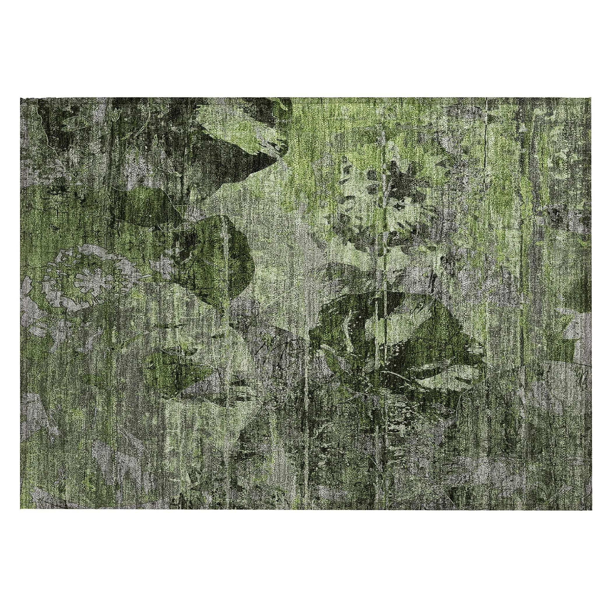 Machine Washable Indoor/ Outdoor Abstract Leaves Chantille Rug