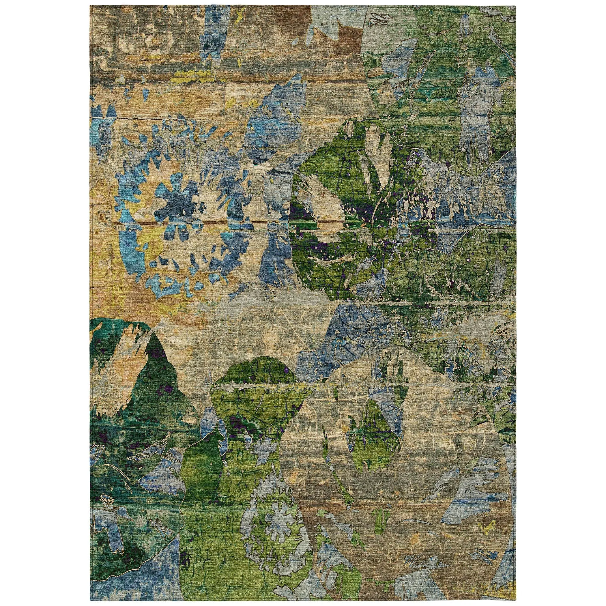 Machine Washable Indoor/ Outdoor Abstract Leaves Chantille Rug