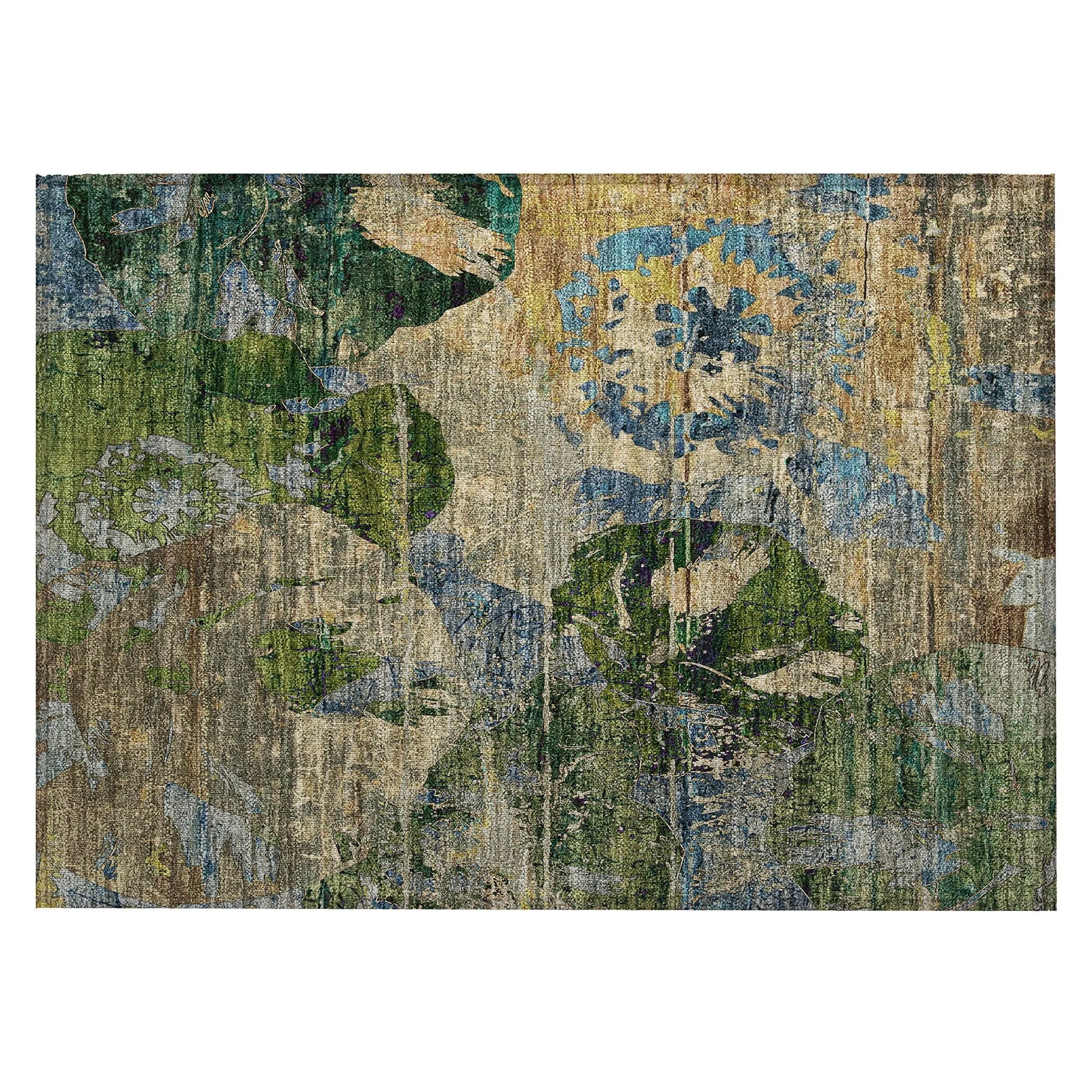 Machine Washable Indoor/ Outdoor Abstract Leaves Chantille Rug