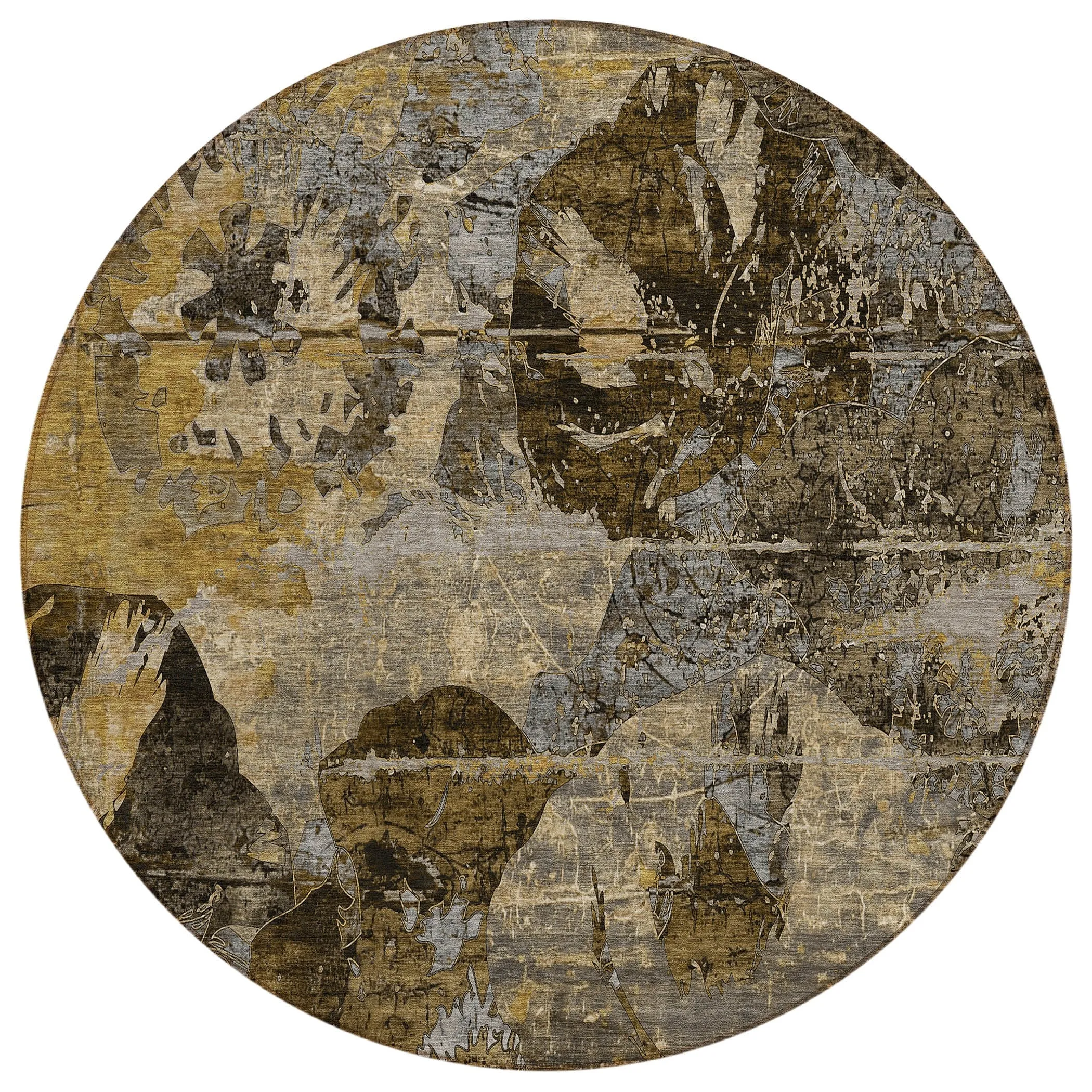 Machine Washable Indoor/ Outdoor Abstract Leaves Chantille Rug