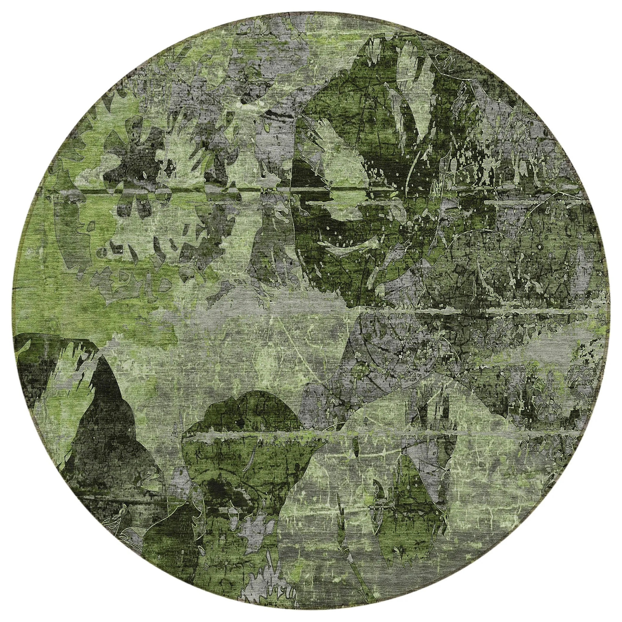 Machine Washable Indoor/ Outdoor Abstract Leaves Chantille Rug