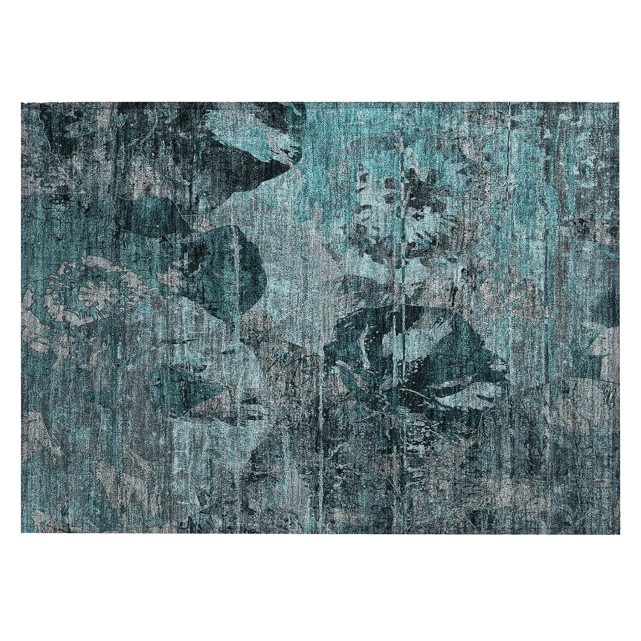 Machine Washable Indoor/ Outdoor Abstract Leaves Chantille Rug