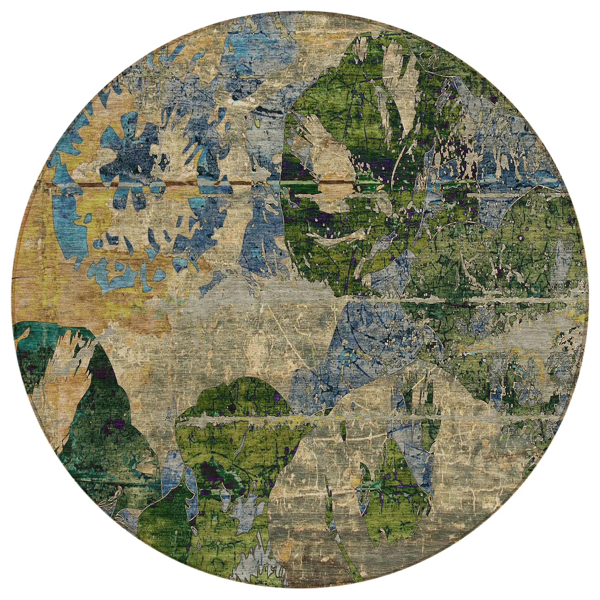 Machine Washable Indoor/ Outdoor Abstract Leaves Chantille Rug
