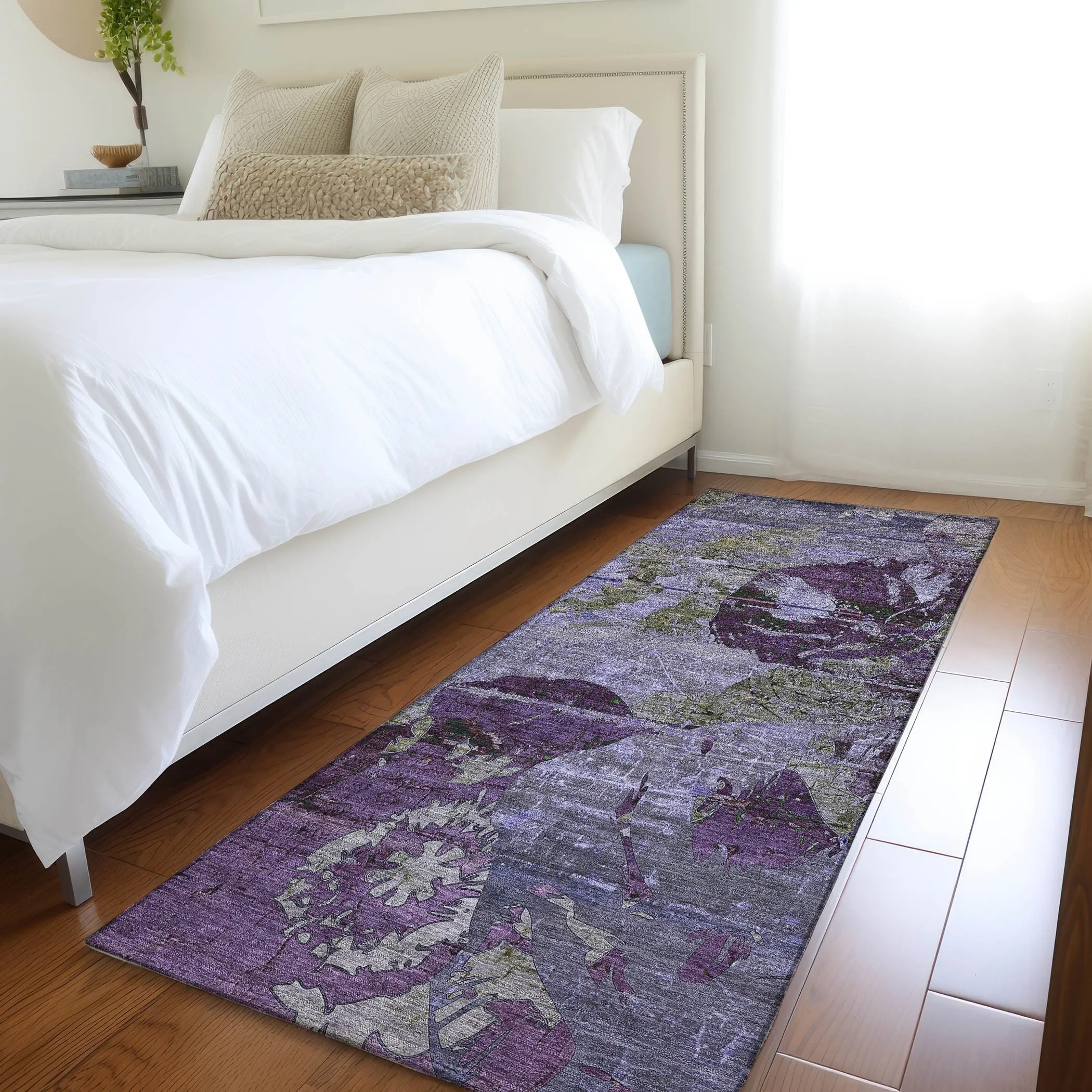 Machine Washable Indoor/ Outdoor Abstract Leaves Chantille Rug