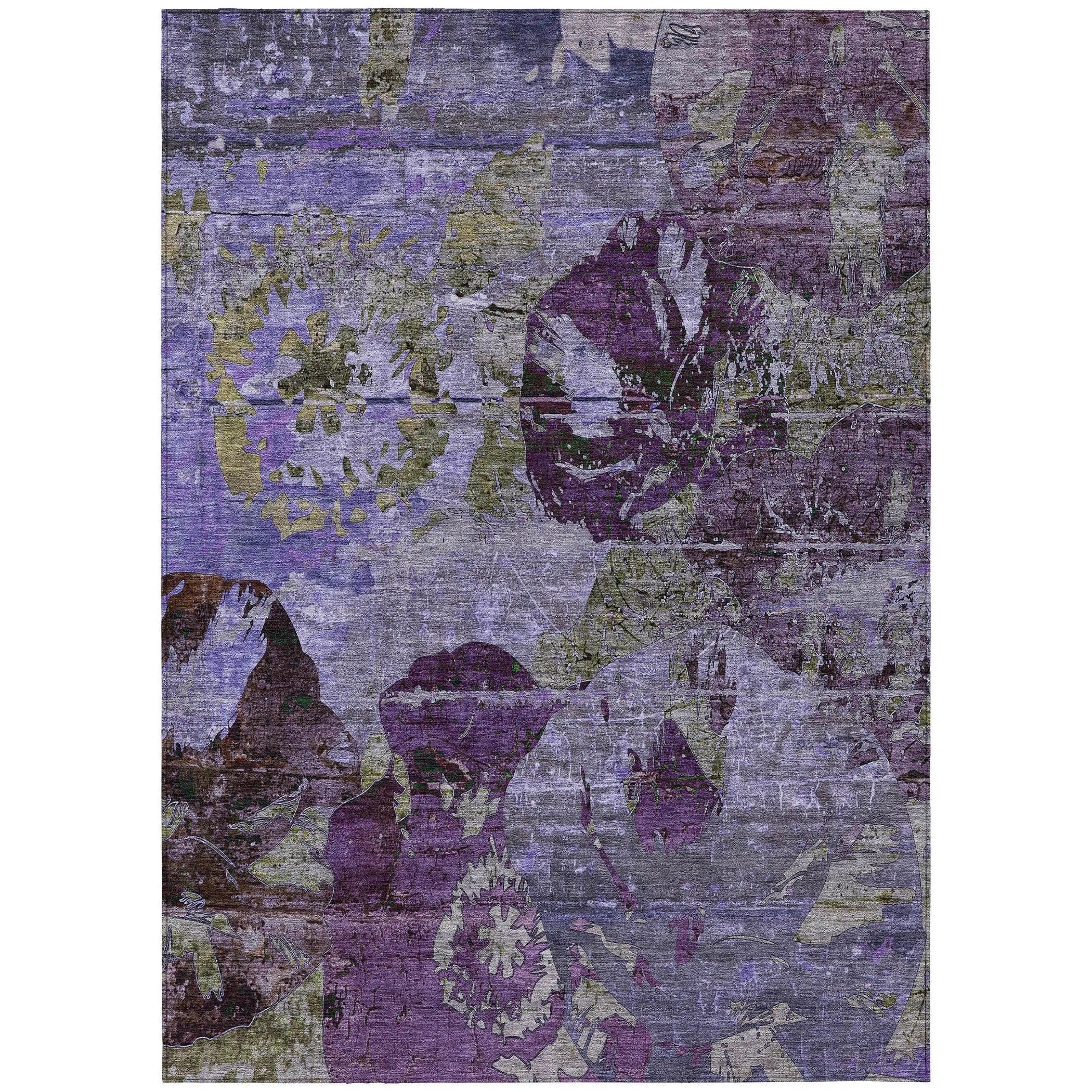 Machine Washable Indoor/ Outdoor Abstract Leaves Chantille Rug
