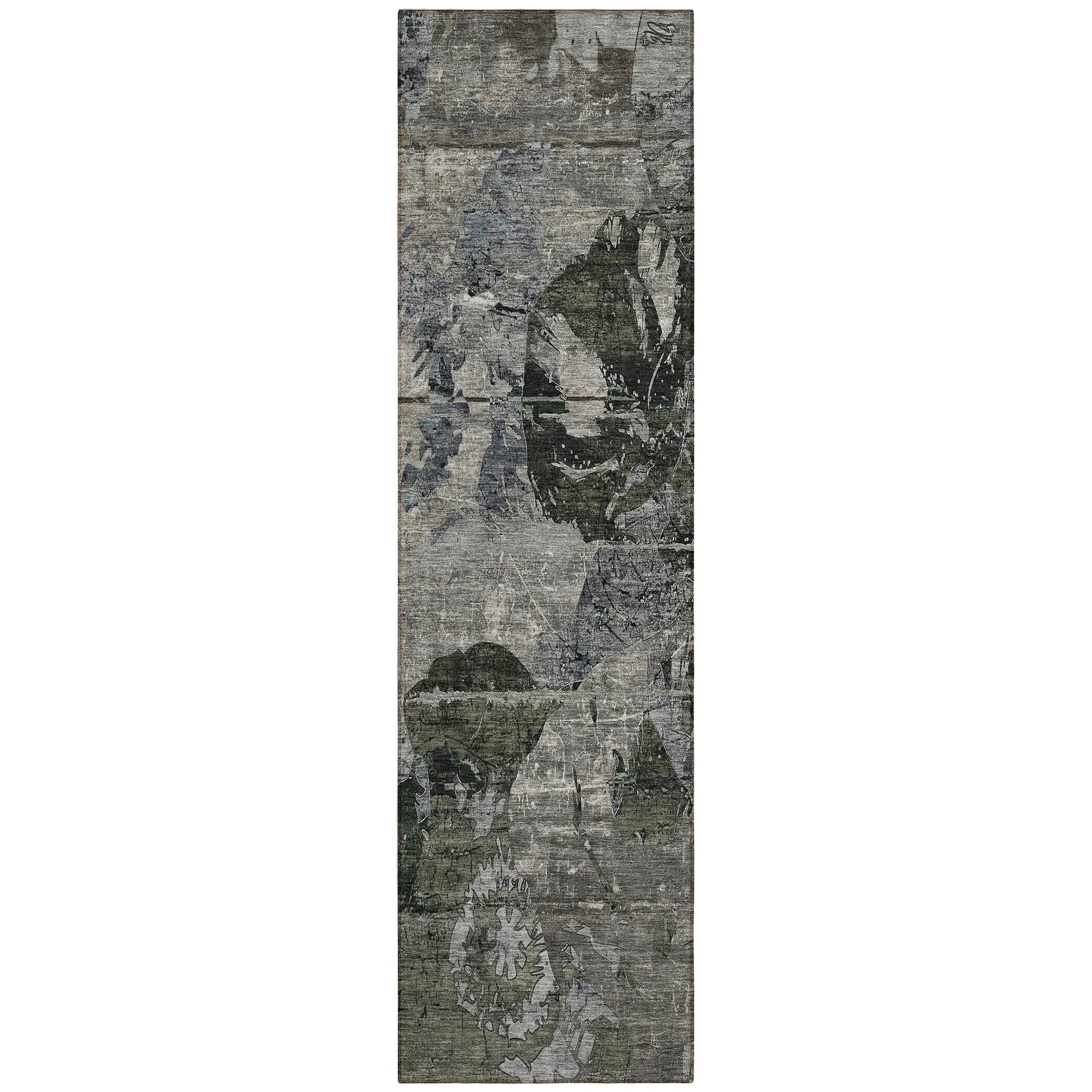 Machine Washable Indoor/ Outdoor Abstract Leaves Chantille Rug