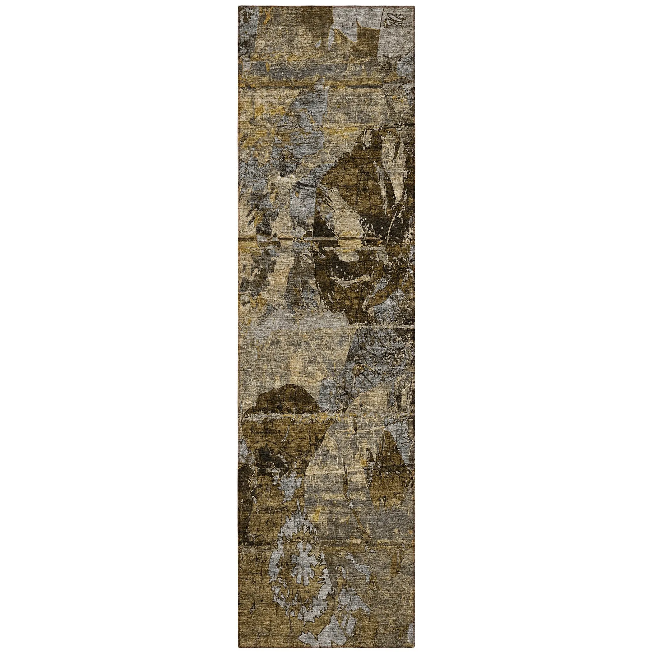Machine Washable Indoor/ Outdoor Abstract Leaves Chantille Rug