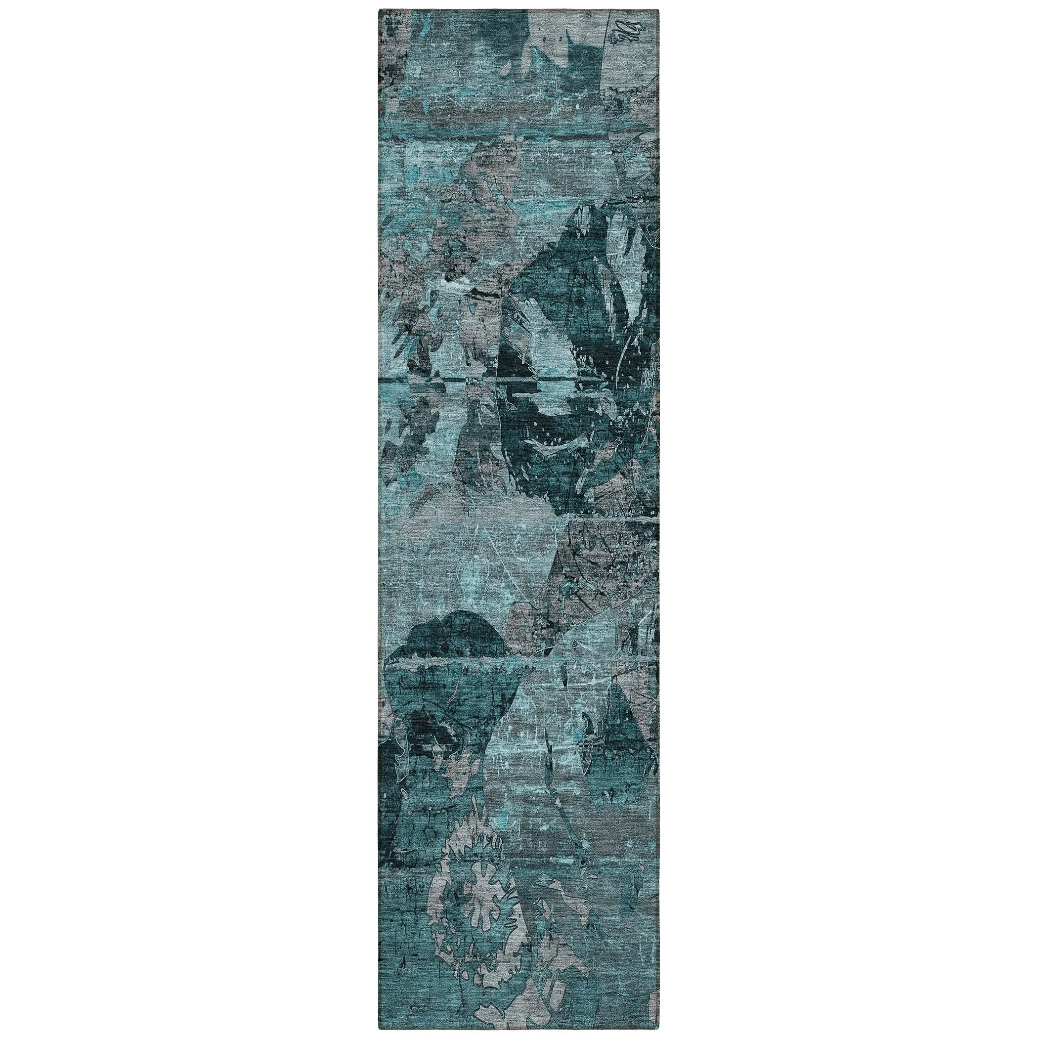 Machine Washable Indoor/ Outdoor Abstract Leaves Chantille Rug